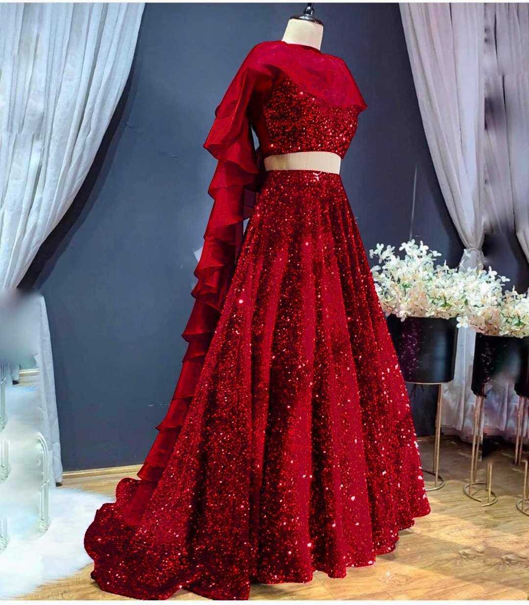 YNF VELVET KESH270 123 LEHENGAS WHOLESALE VELVET SEQUINS LEHENGAS WITH CANCAN MANUFACTURER