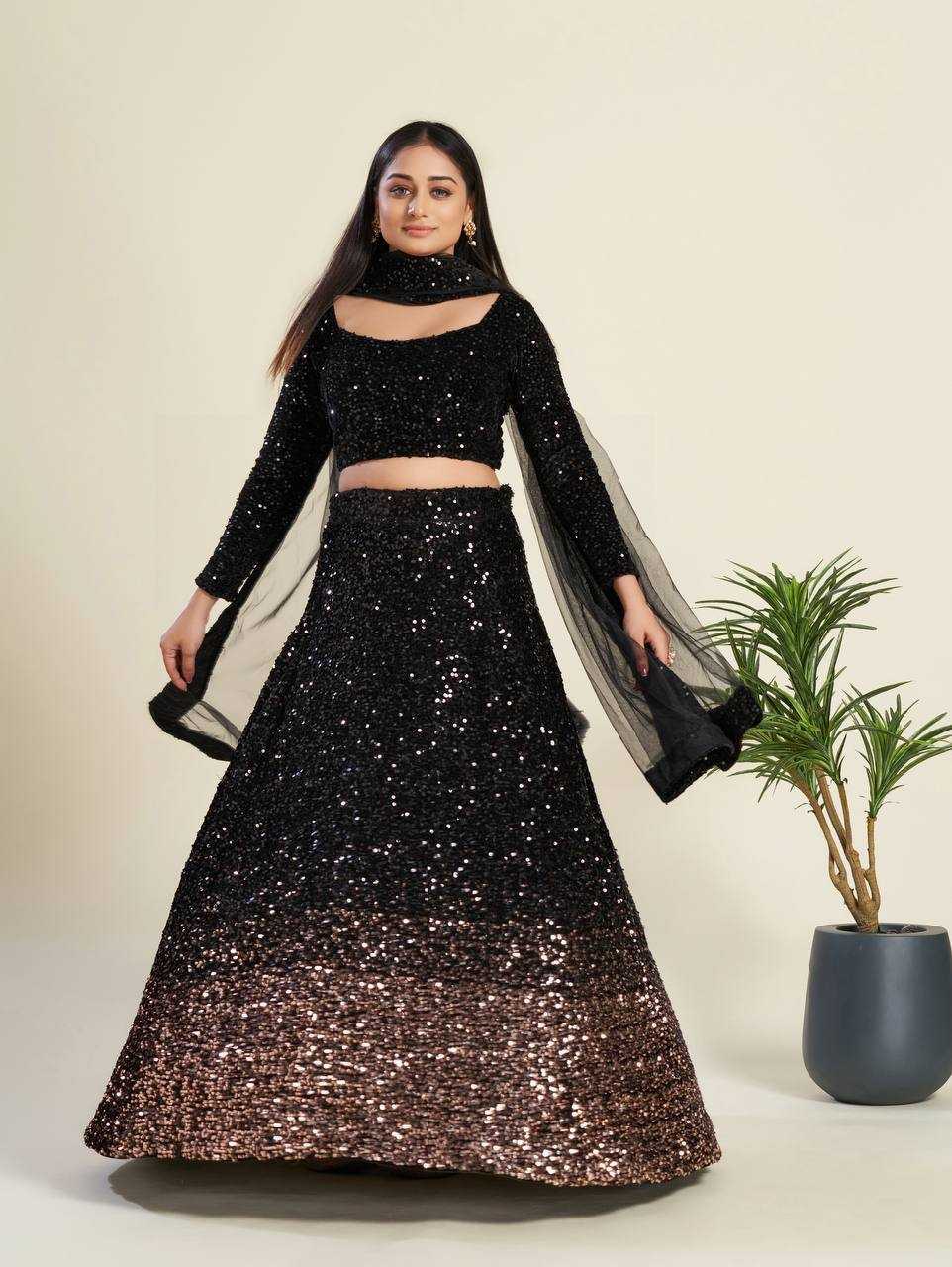 YNF VELVET KESH270 44 LEHENGA  WHOLESALE FANCY VELVET SEQUINS LEHENGA MANUFACTURER