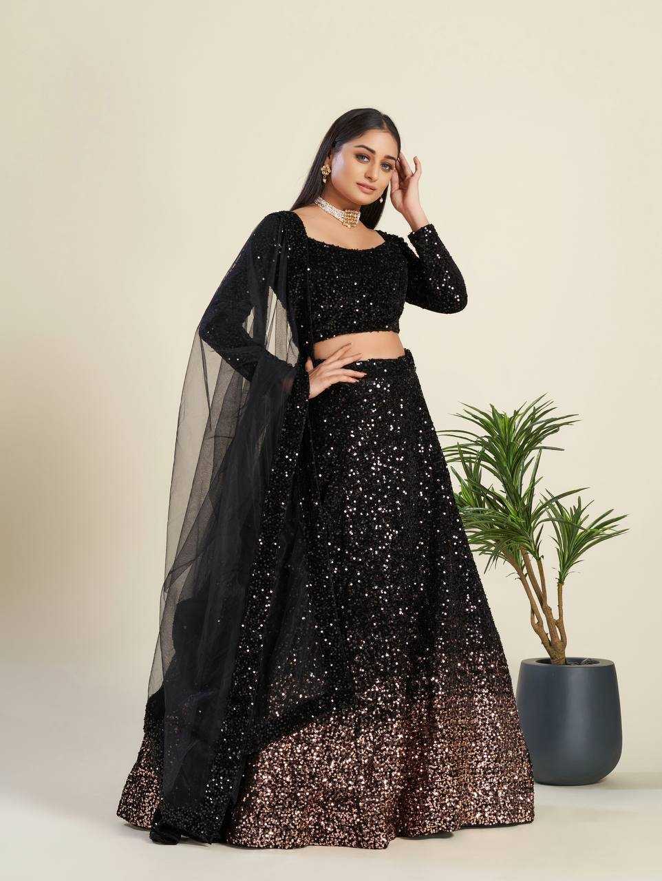 YNF VELVET KESH270 L167 LEHENGAS WHOLESALE VELVET SEQUINS & THREAD WORK LEHENGA MANUFACTURER 