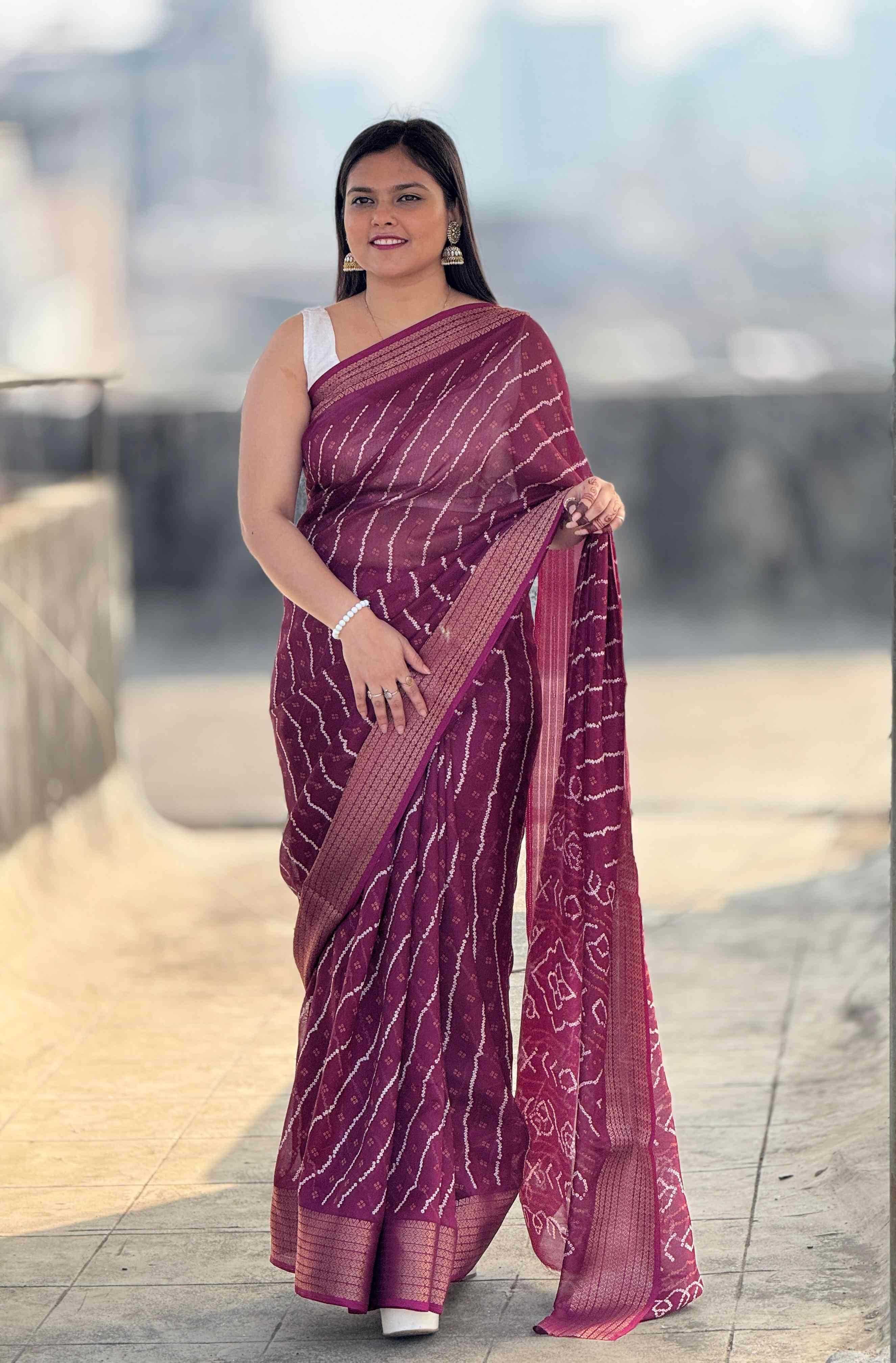 YNF VISCOSE KESH297 VHC02 SAREE WHOLESALE VISCOSE LEHERIYA BANDHANI SAREE MANUFACTURER