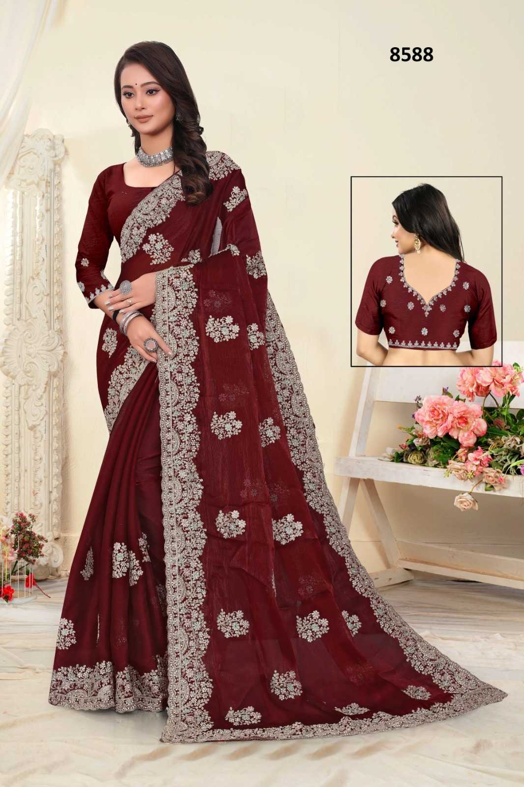 Ynf Burberry Silk KESH114 8588 Silk Sarees Wedding Collections Festive Collections Wholesale Designer Silk Sarees Zari Border Silk Sarees Silk Sarees With Stone Work Manufacturer