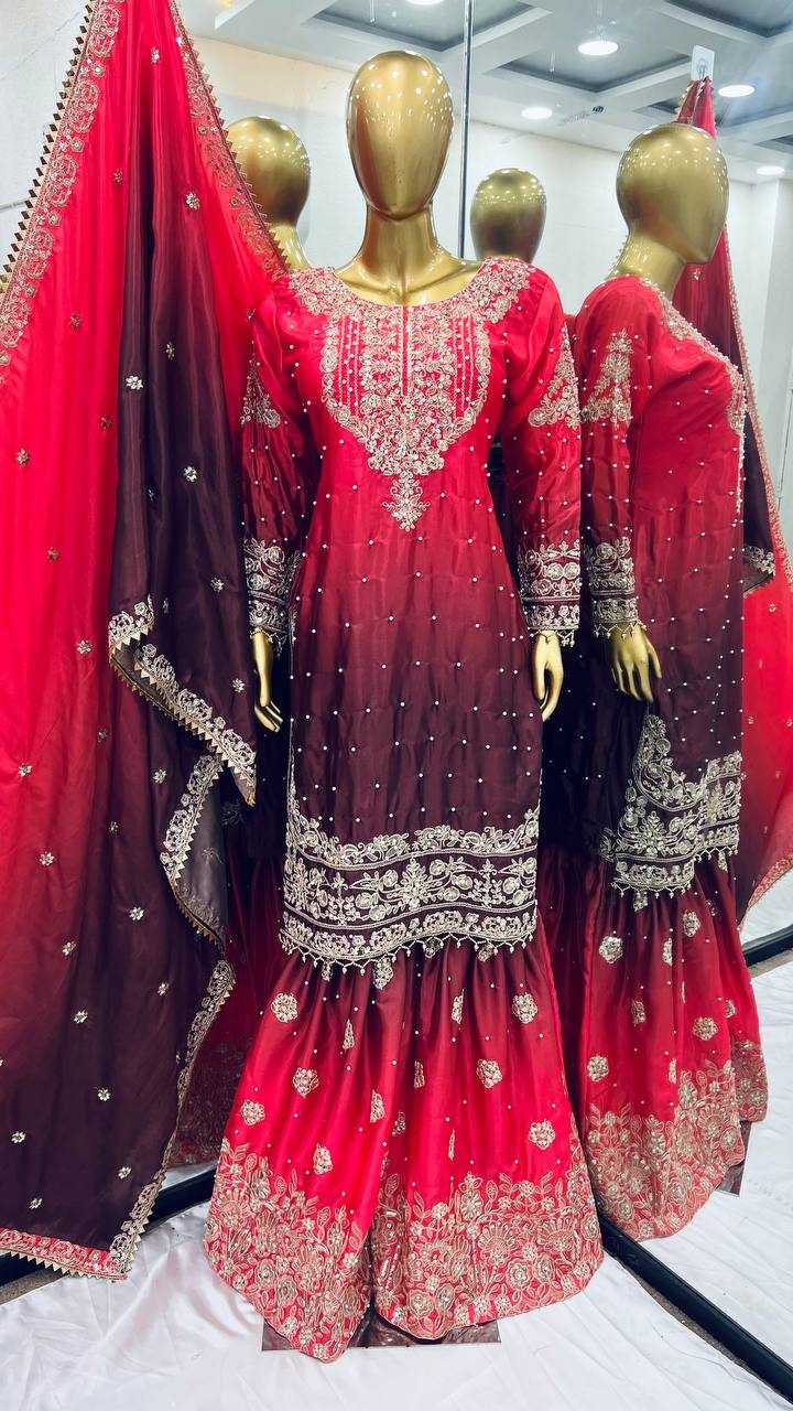 Ynf Chinon Silk KESH123 5233 Suits & Dresses Wedding Collections Festive Collections Wholesale Embroidery Suits Palazzo Suit Ladies Silk Suit Manufacturer