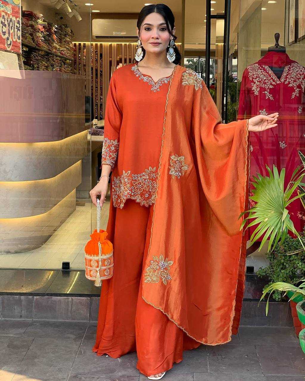 Ynf Faux Georgette KESH123 5234 Suits & Dresses Wedding Collections Festive Collections Wholesale Embroidery Suits Palazzo Suit Georgette Suit Manufacturer