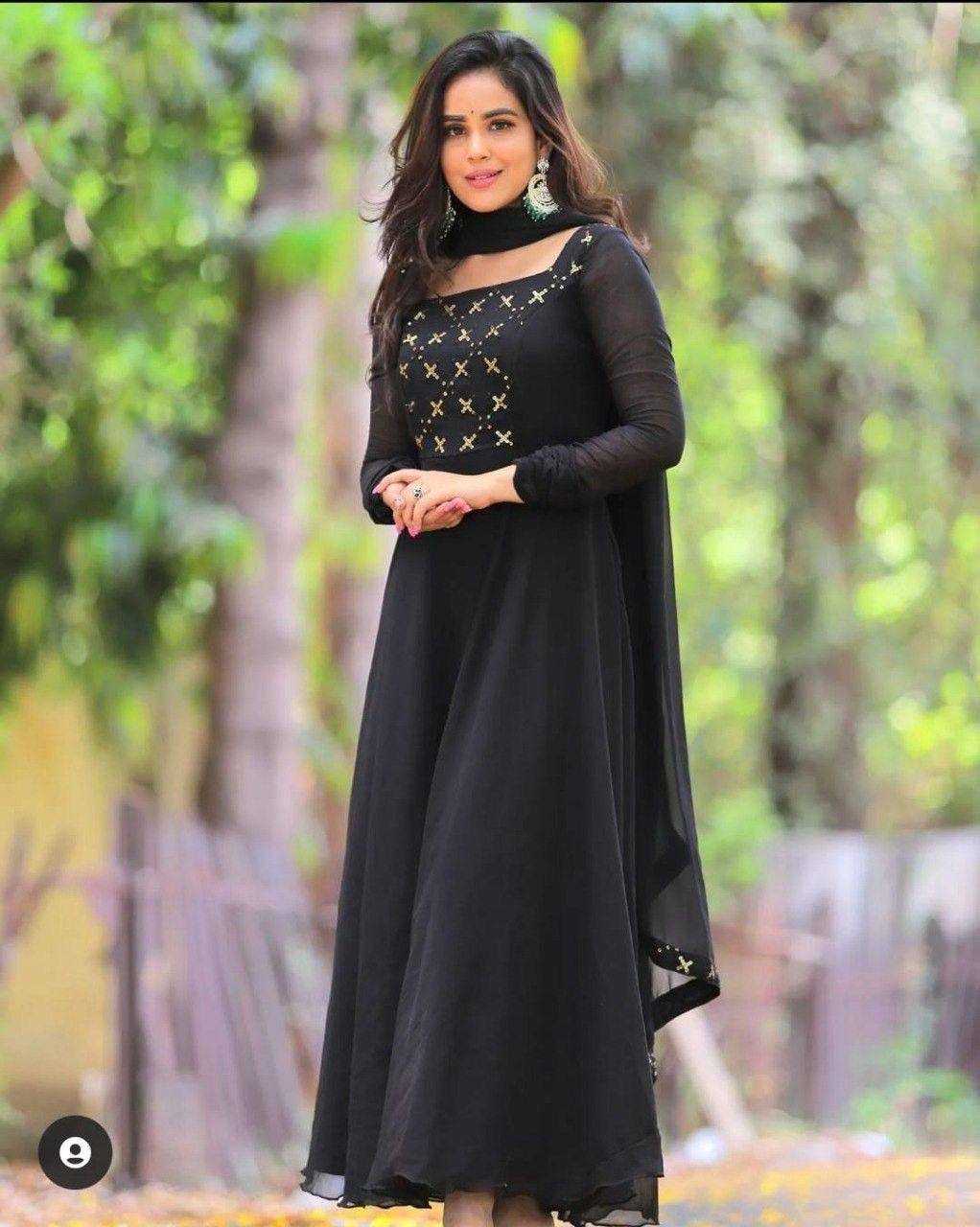 Ynf Faux Georgette KESH434 MCN90 Gowns Wholesale Embroidery Gowns Long Gowns Georgette Gown Manufacturer