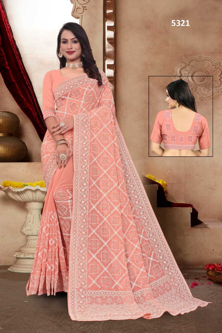 Ynf Georgette KESH114 5321 Sarees Wholesale Georgette Sarees Heavy Work Sarees Chikan Sarees Manufacturer