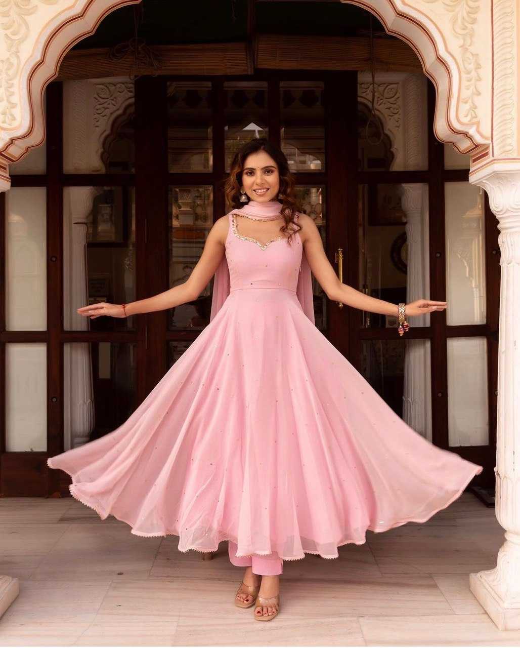 Ynf Georgette KESH346 1082 Gowns Wholesale Anarkali Gown Party Wear Gowns Sequin Gowns Manufacturer