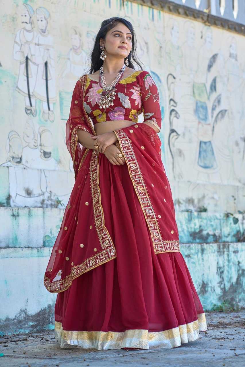 Ynf Georgette RIN119 9002MRN Lehengas Wedding Collections Festive Collections Wholesale Fancy Lehenga Georgette Lehenga Lehenga With Cancan Manufacturer