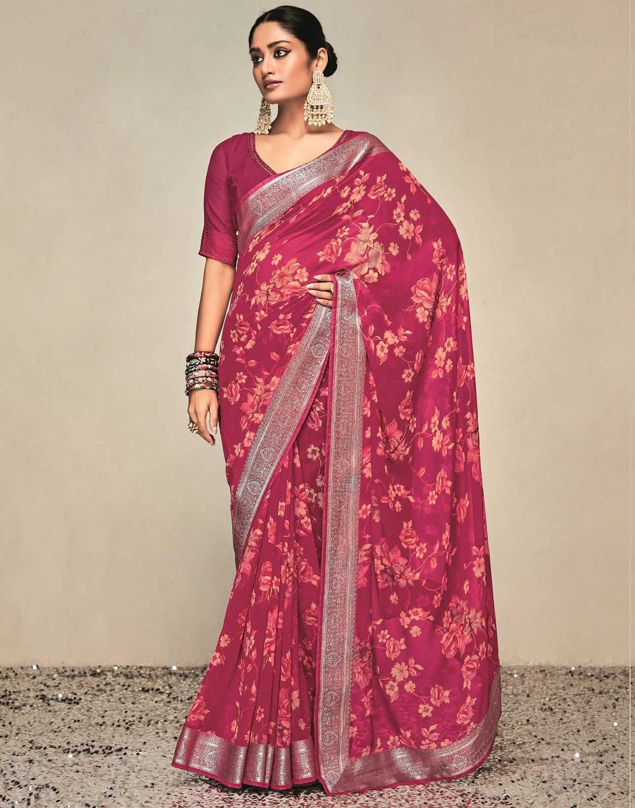 Ynf Georgette RIN151 5258 Sarees Wholesale Printed Sarees Georgette Sarees Floral Sarees Manufacturer