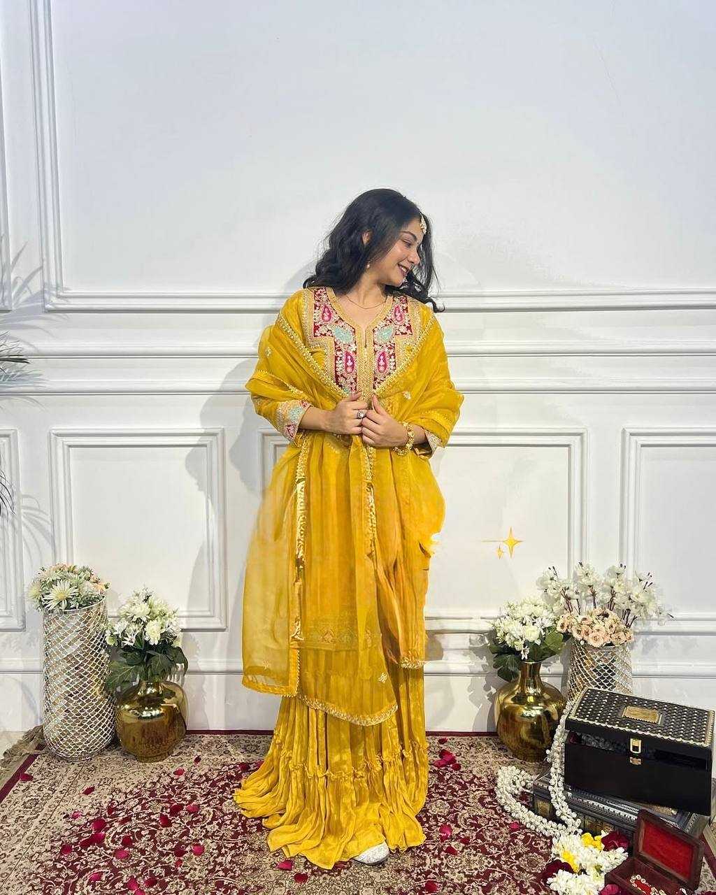 Ynf Heavy Chinnon Silk KESH122 505 Suits & Dresses Wedding Collections Festive Collections Wholesale Sharara Salwar Suits Embroidery Suits Ladies Silk Suit Manufacturer