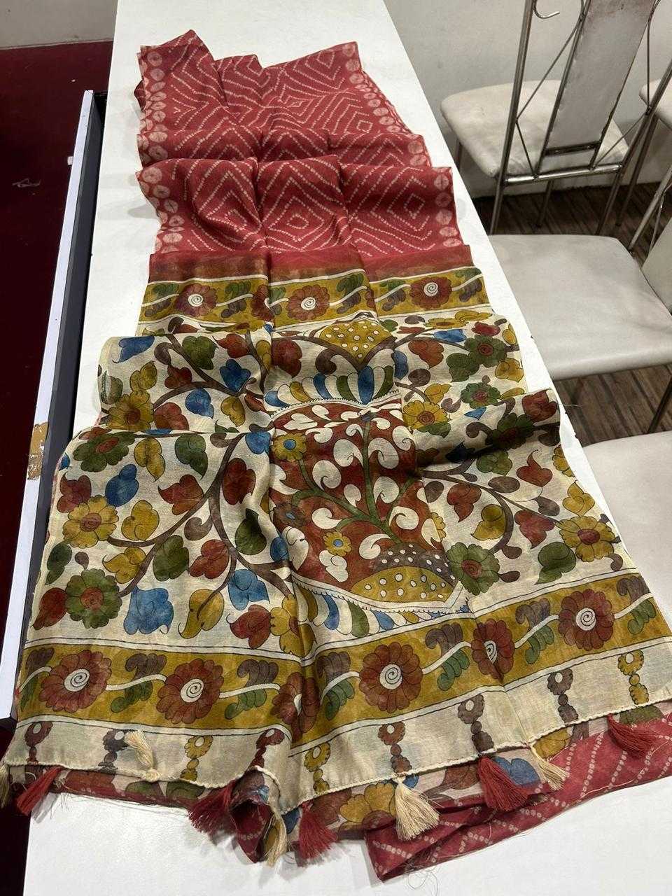 Ynf Linen RIN101 ANT17 Sarees Durga Pooja Sarees Festive Collections Wholesale Printed Sarees Kalamkari Sarees Linen Sarees Manufacturer