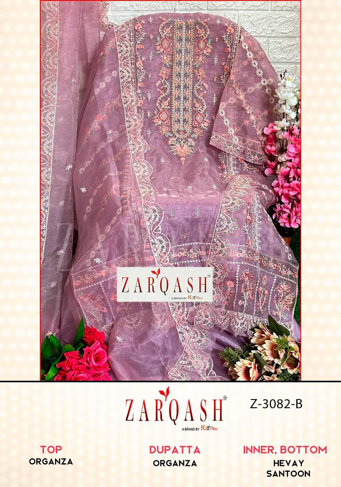 Ynf Organza KESH180 ZARQASH Z-3082 Suits & Dresses Islamic Clothing Festive Collections Wholesale Pakistani Suits Unstitched Suits Embroidered Suits Manufacturer