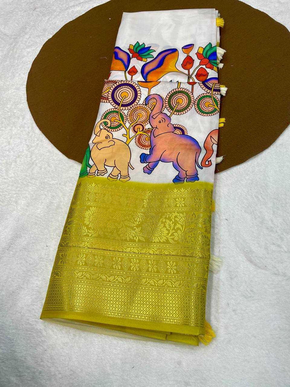 Ynf Pure Silk RIN124 Kalamkari Elephant Silk-2 Silk Sarees Wedding Collections Festive Collections Wholesale Printed Silk Saree Pure Silk Sarees Kalamkari Silk Sarees Manufacturer