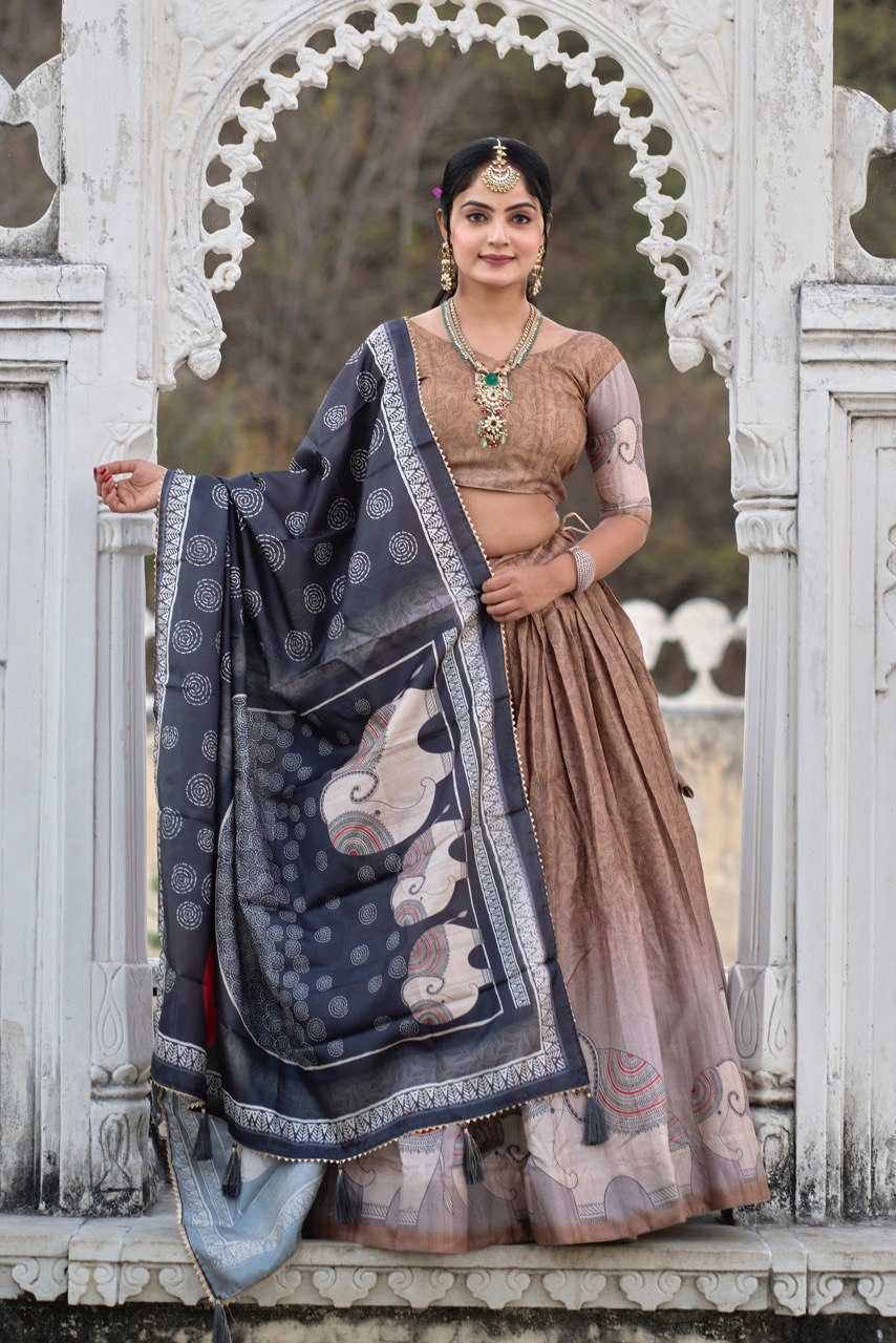 Ynf Silk RIN119 9016BRWN Lehengas Wedding Collections Festive Collections Wholesale Silk Lehenga Printed Lehenga Lehenga With Cancan Manufacturer