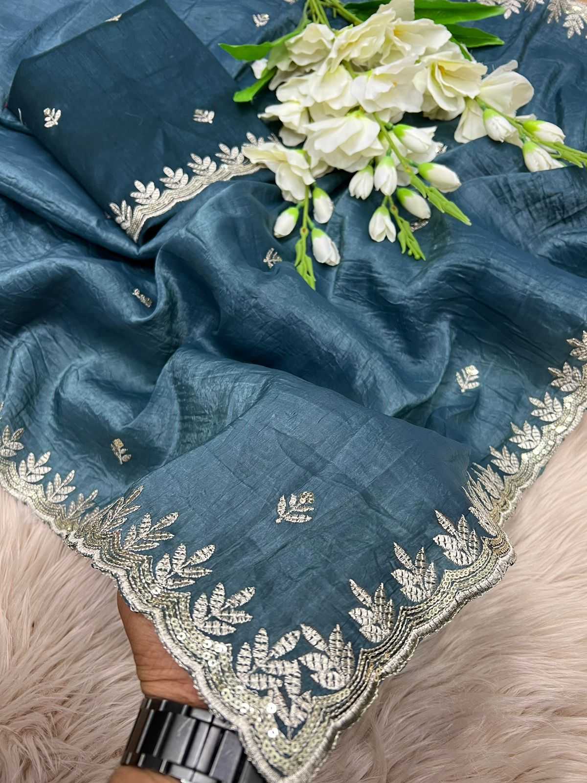 Ynf Tissue Silk RIN104 APE136 Silk Sarees Wholesale Tussar Silk Sarees Lightweight Silk Sarees Embroidered Silk Sarees Manufacturer