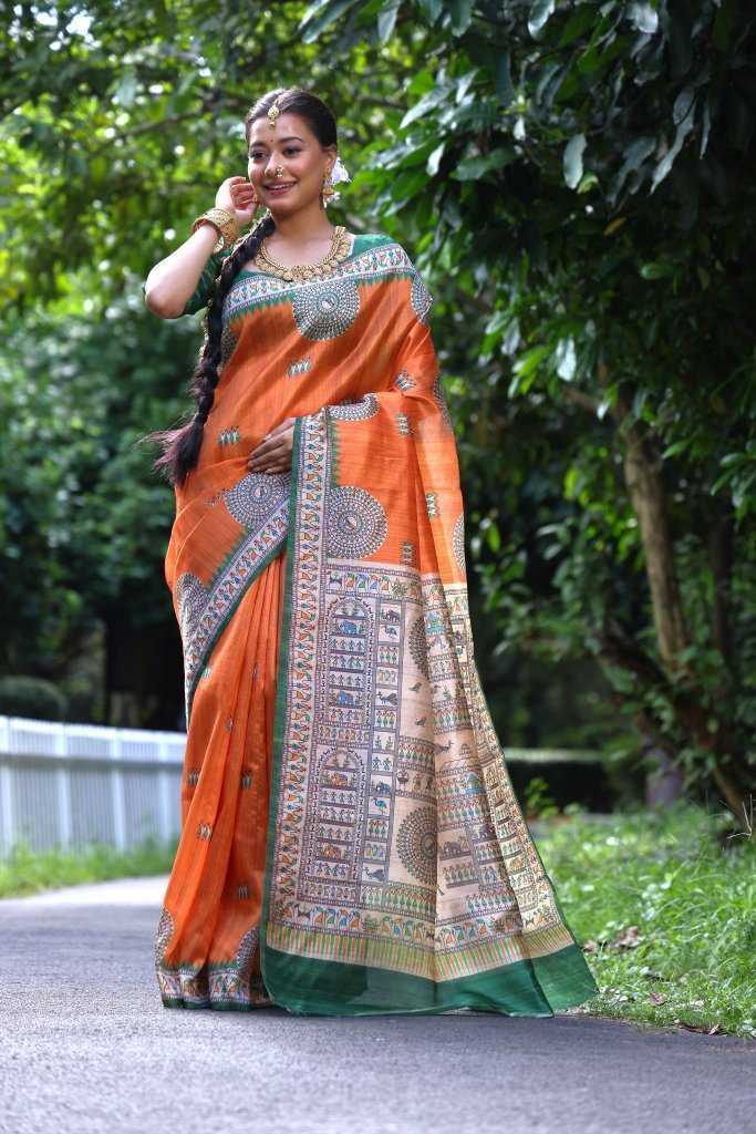 Ynf Tussar Silk KESH165 KAJAL KALAMKARI Silk Sarees Wholesale Soft Silk Sarees Tussar Silk Sarees Traditional Silk Sarees Manufacturer