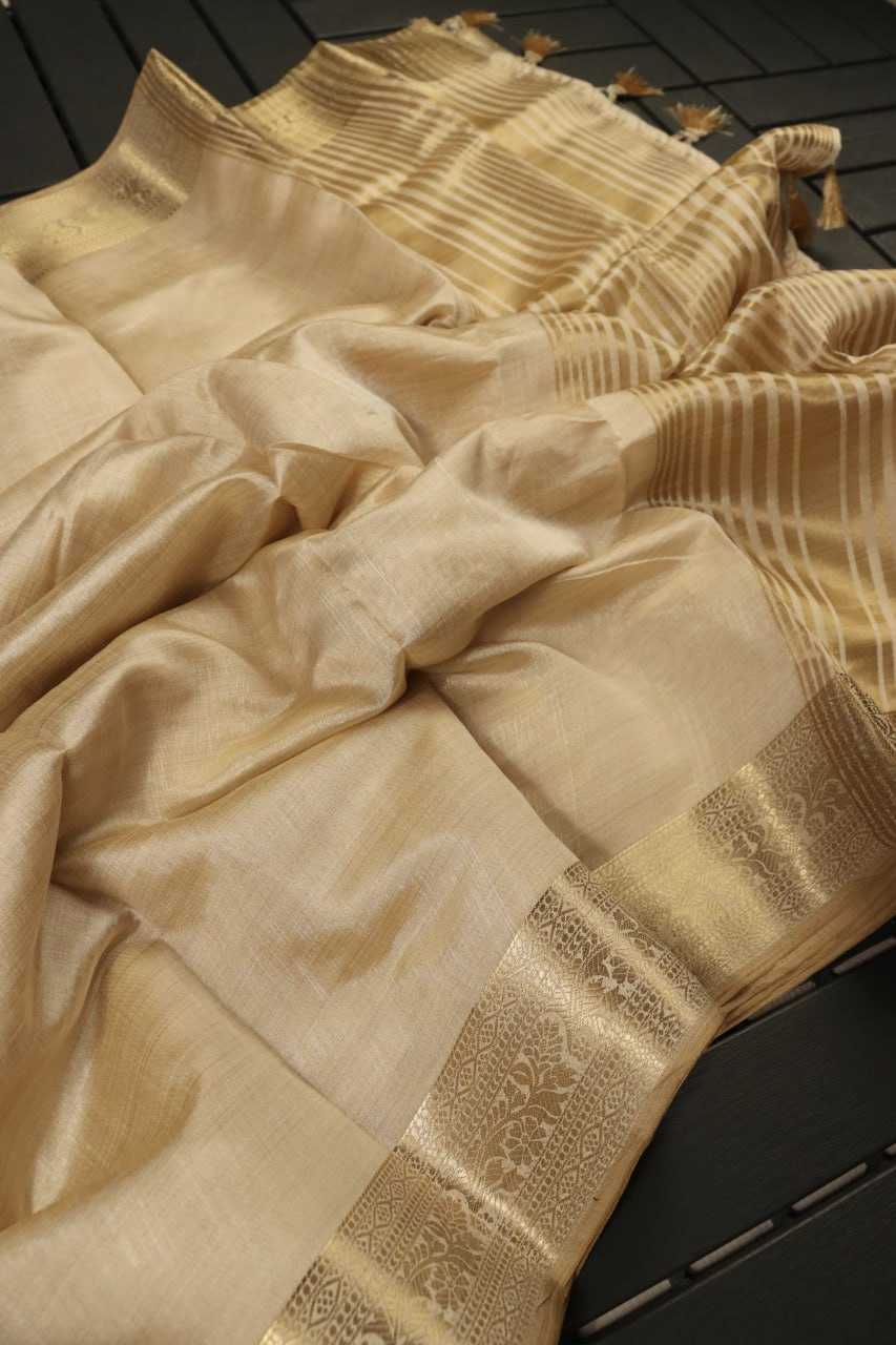 Ynf Tussar Silk RIN116 CREAM TUSSAR Sarees Wholesale Zari Border Sarees Silk Sarees Tussar Sarees Manufacturer