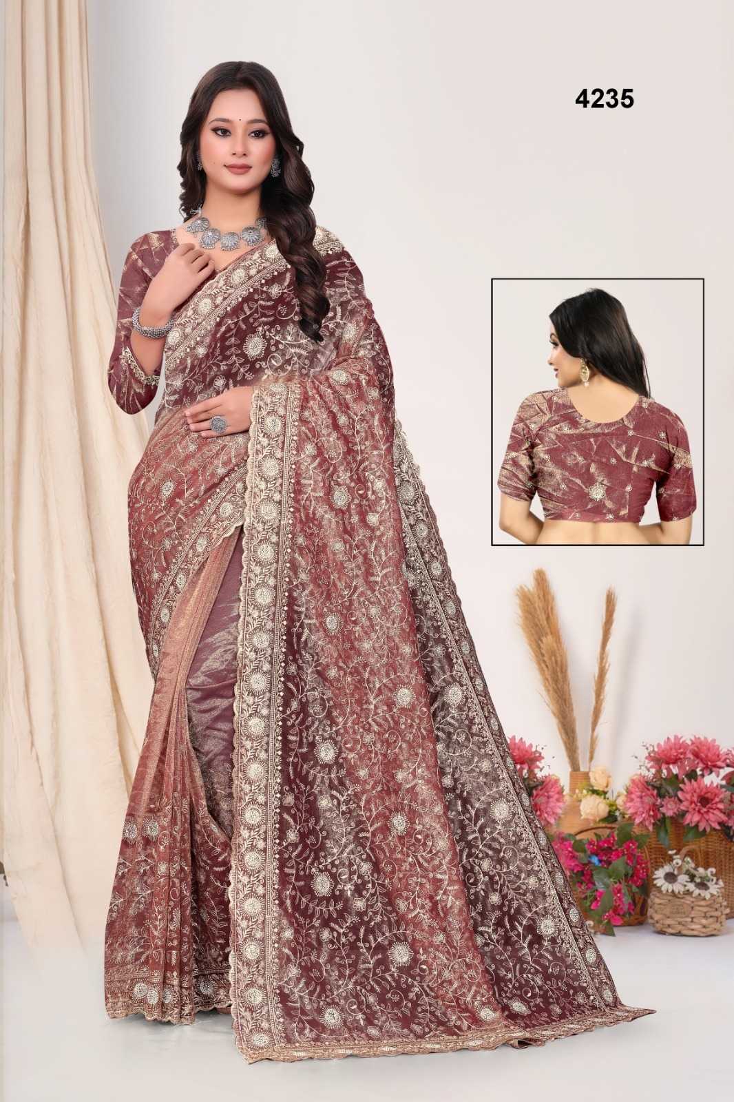 Ynf Twill Net KESH114 4212 Sarees Wholesale Net Sarees Stone Work Saree Zari Border Sarees Manufacturer