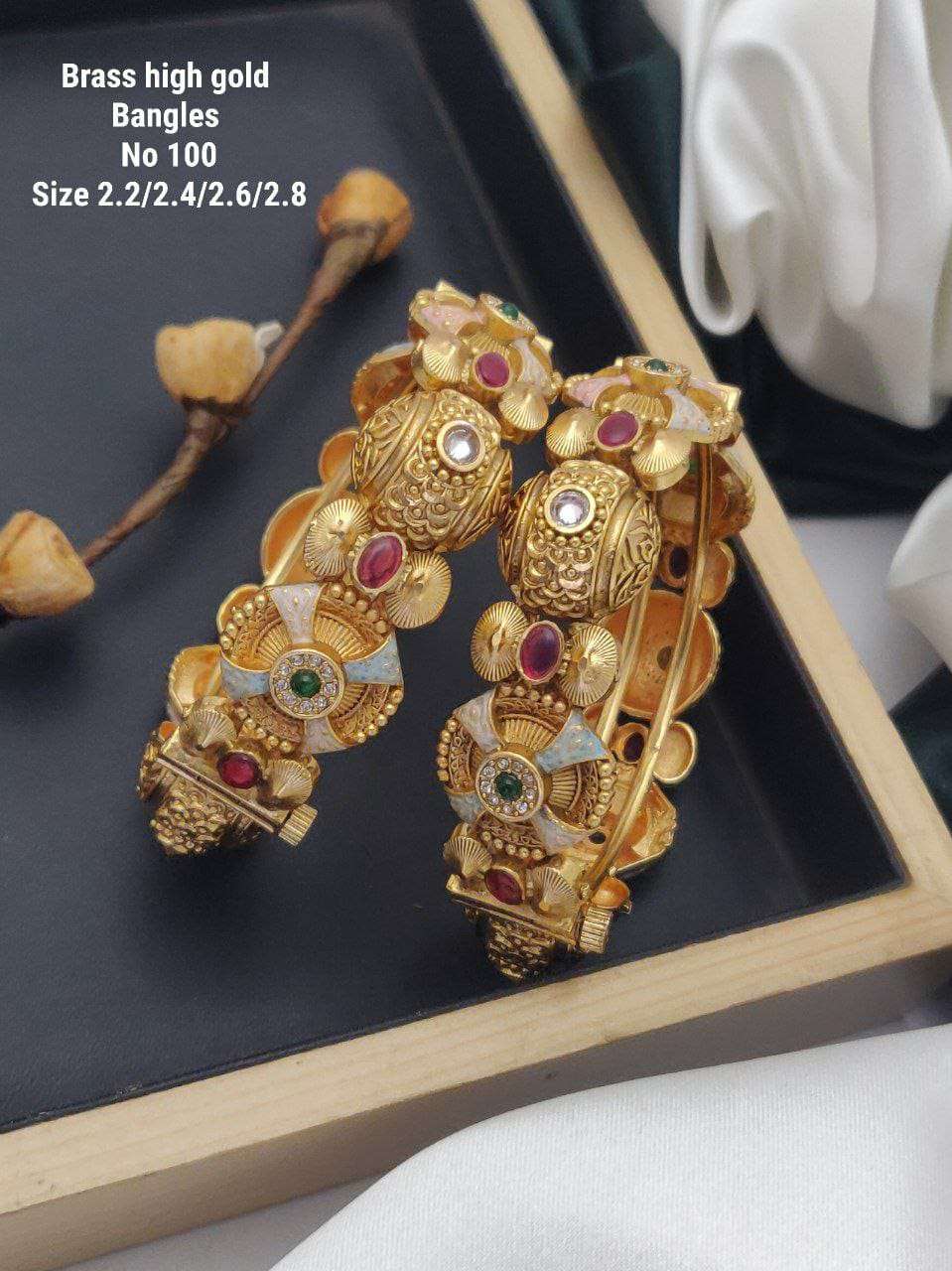 YNF BRASS KESH477 SKJ02-29 WOMENS JEWELLERY WHOLESALE BRASS GOLD BANGLES SET MANUFACTURER