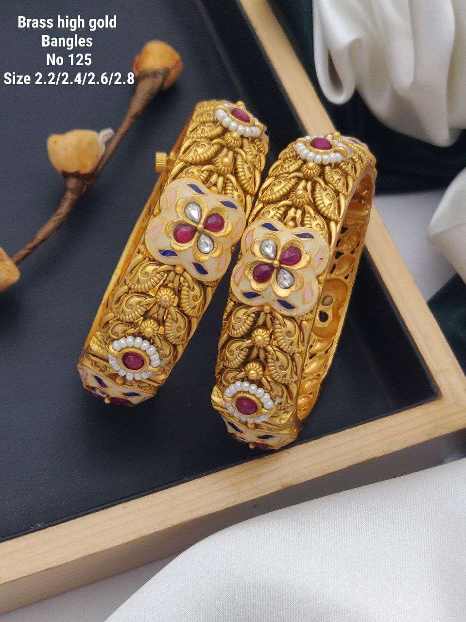 YNF BRASS KESH477 SKJ02-32 WOMENS JEWELLERY WHOLESALE BRASS GOLD BANGLES SET MANUFACTURER