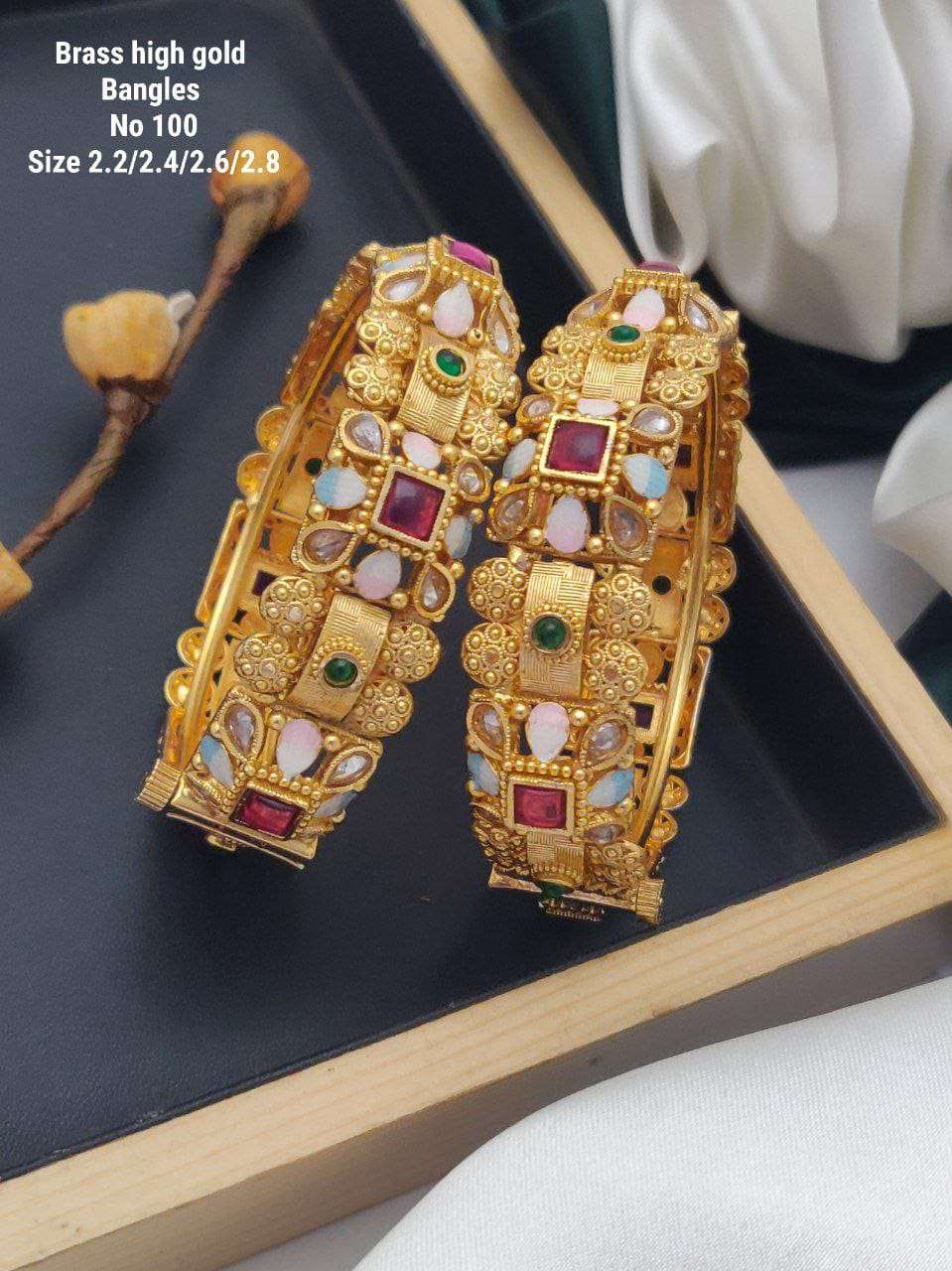 YNF BRASS KESH477 SKJ02-36 WOMENS JEWELLERY WHOLESALE BRASS GOLD BANGLES SET MANUFACTURER