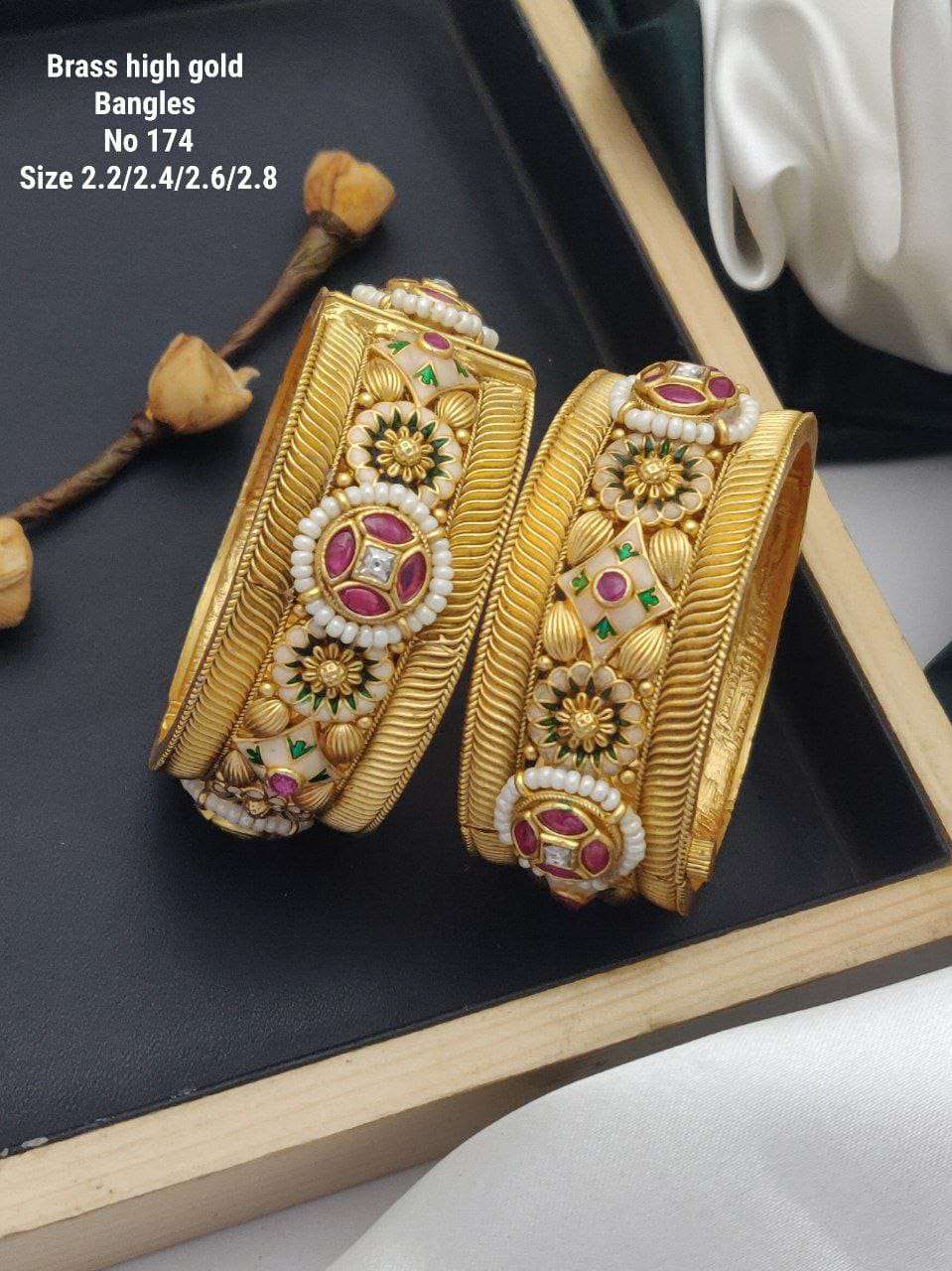 YNF BRASS KESH477 SKJ02-42 WOMENS JEWELLERY WHOLESALE BRASS GOLD BANGLES SET MANUFACTURER