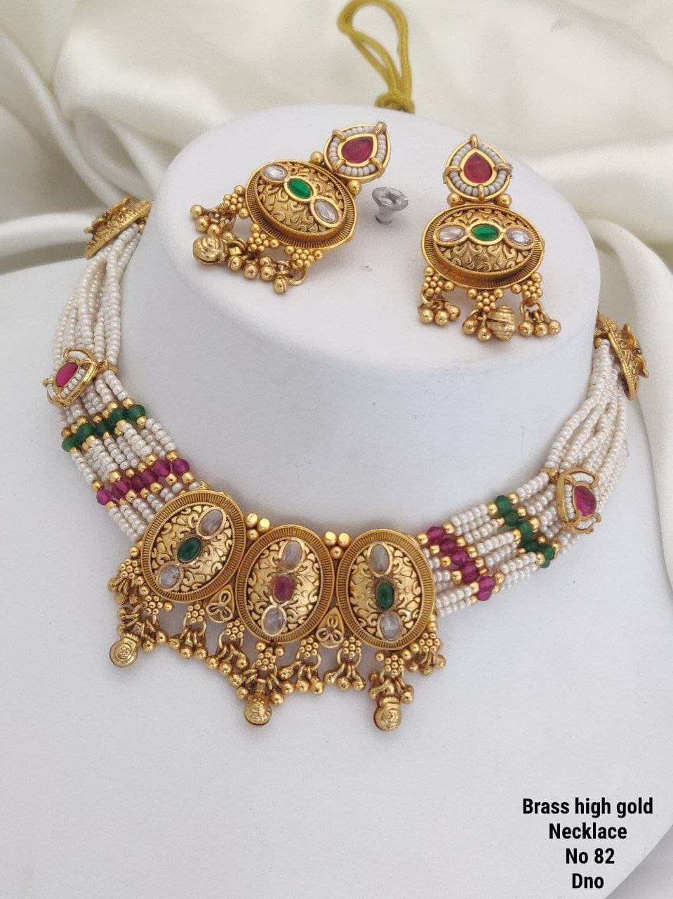 YNF BRASS KESH477 SKJ04-20 WOMENS JEWELLERY WHOLESALE BRASS GOLDEN NECKLACE SET MANUFACTURER