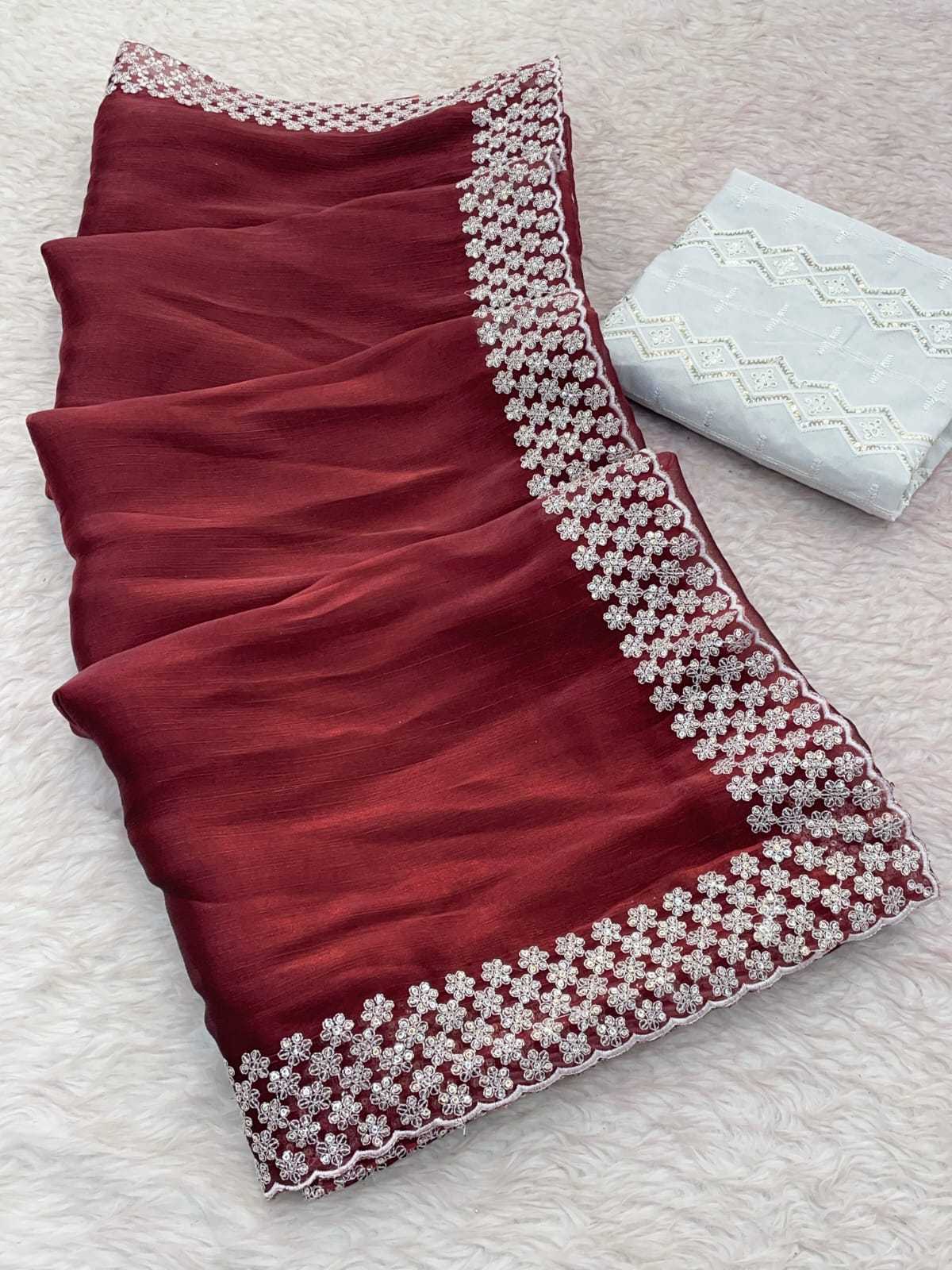 Ynf Blooming RIN205 RMC03 Sarees Wholesale Chiffon Sarees Sequins Work Saree Cutwork Saree Manufacturer