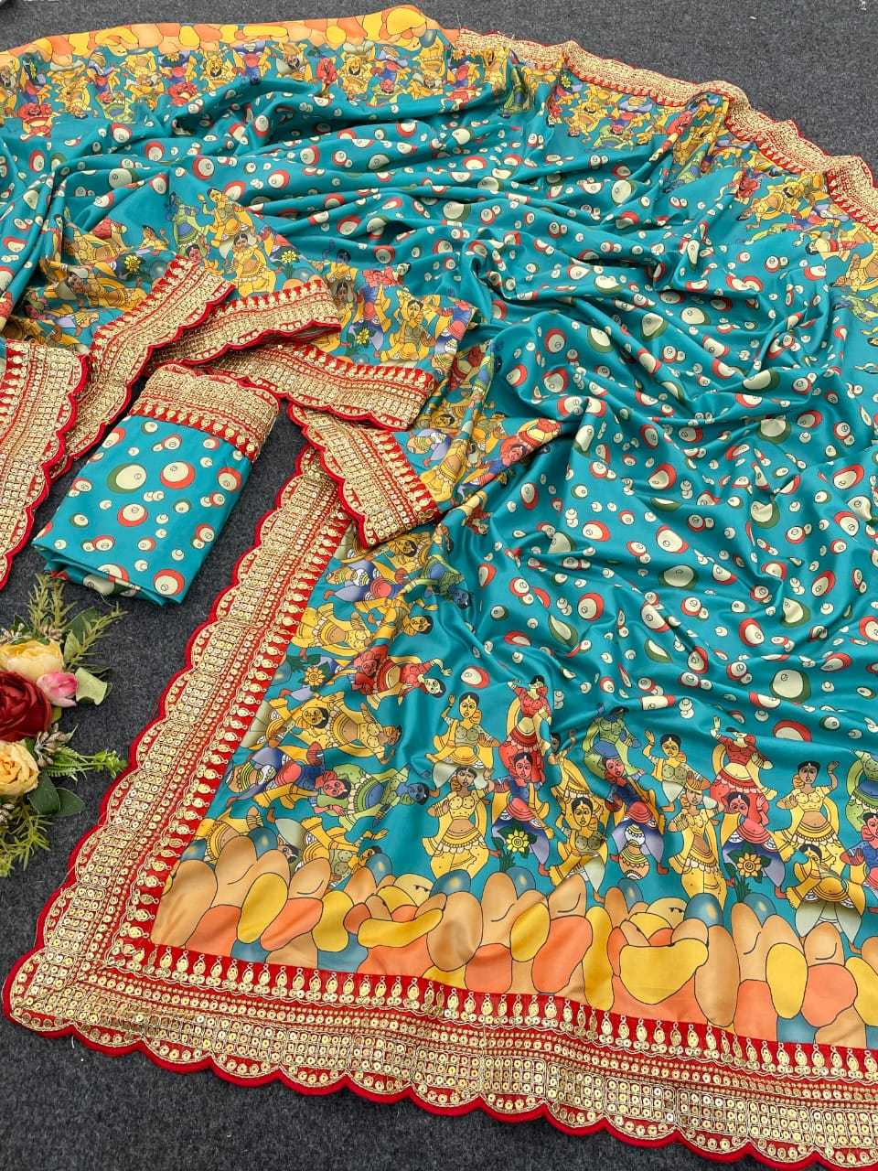 Ynf Chinon RIN203 MTW89 Sarees Wedding Collections Wholesale Kalamkari Sarees Sangeet Outfits Manufacturer