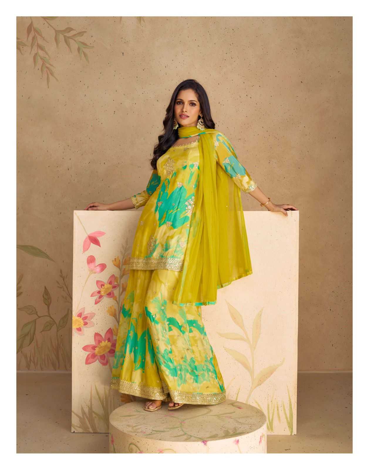 Ynf Chinon Silk RIN184 SAYURI DESIGNER-SANGAM Suits & Dresses Islamic Clothing Festive Collections Wholesale Party wear suits Silk Suits Eid Collections Manufacturer