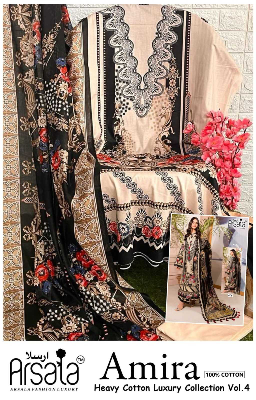 Ynf Cotton KESH444 ARSALA FASHION AMIRA HEAVY COTTON LUXURY COLLECTION VOL-4 Suits & Dresses Islamic Clothing Festive Collections Wholesale Pakistani Suits Semi Stitched Suits Cotton Dresses Manufacturer