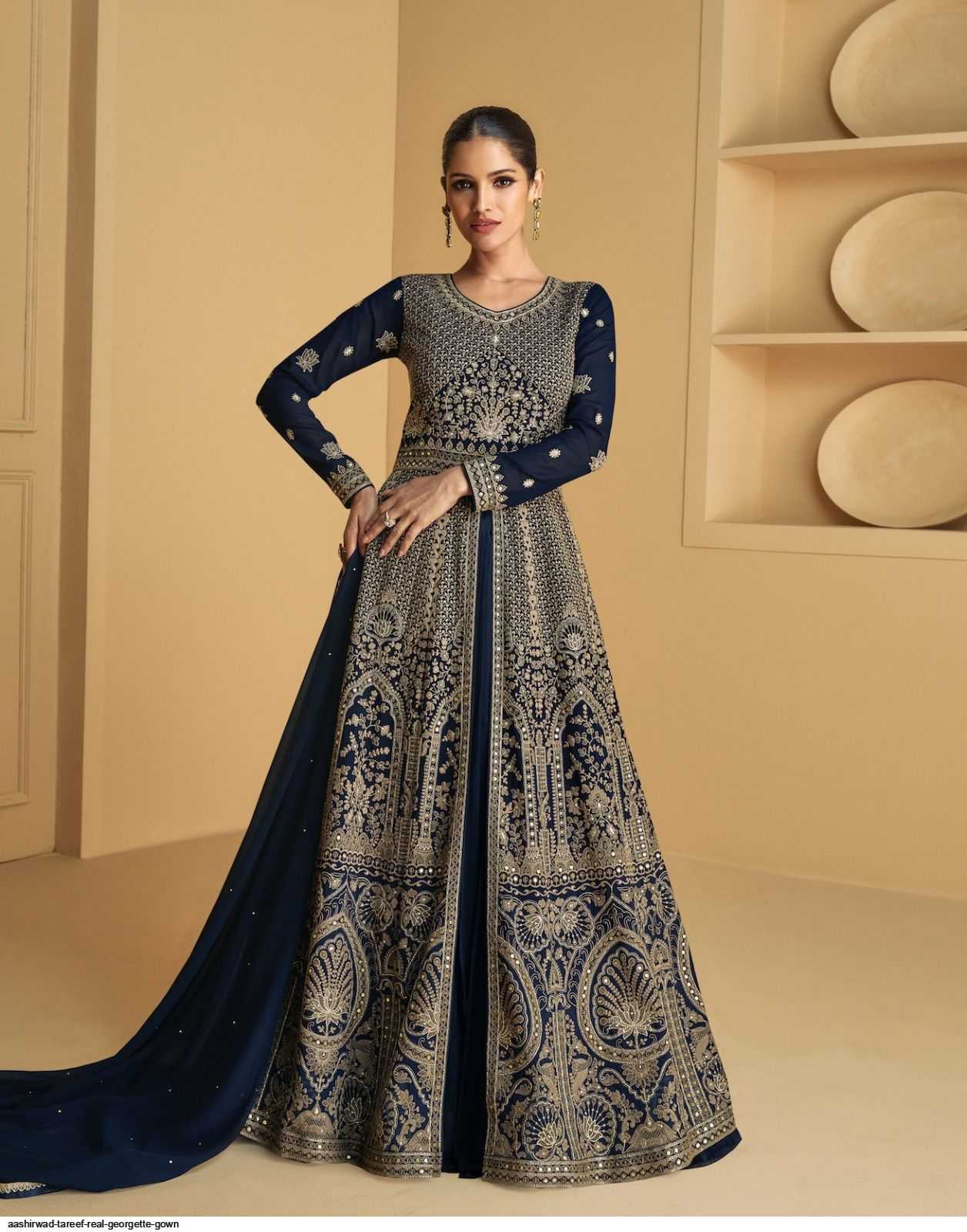 Ynf Georgette RIN184 AASHIRWAD CREATION-TAREEF Gowns Islamic Clothing Festive Collections Wholesale Party Gowns Georgette Gown Eid Collections Manufacturer