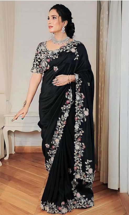 Ynf Georgette RIN188 Black Saragam Sarees Sarees Wholesale Embroidered Sarees Butta Sarees Cutwork Saree Manufacturer