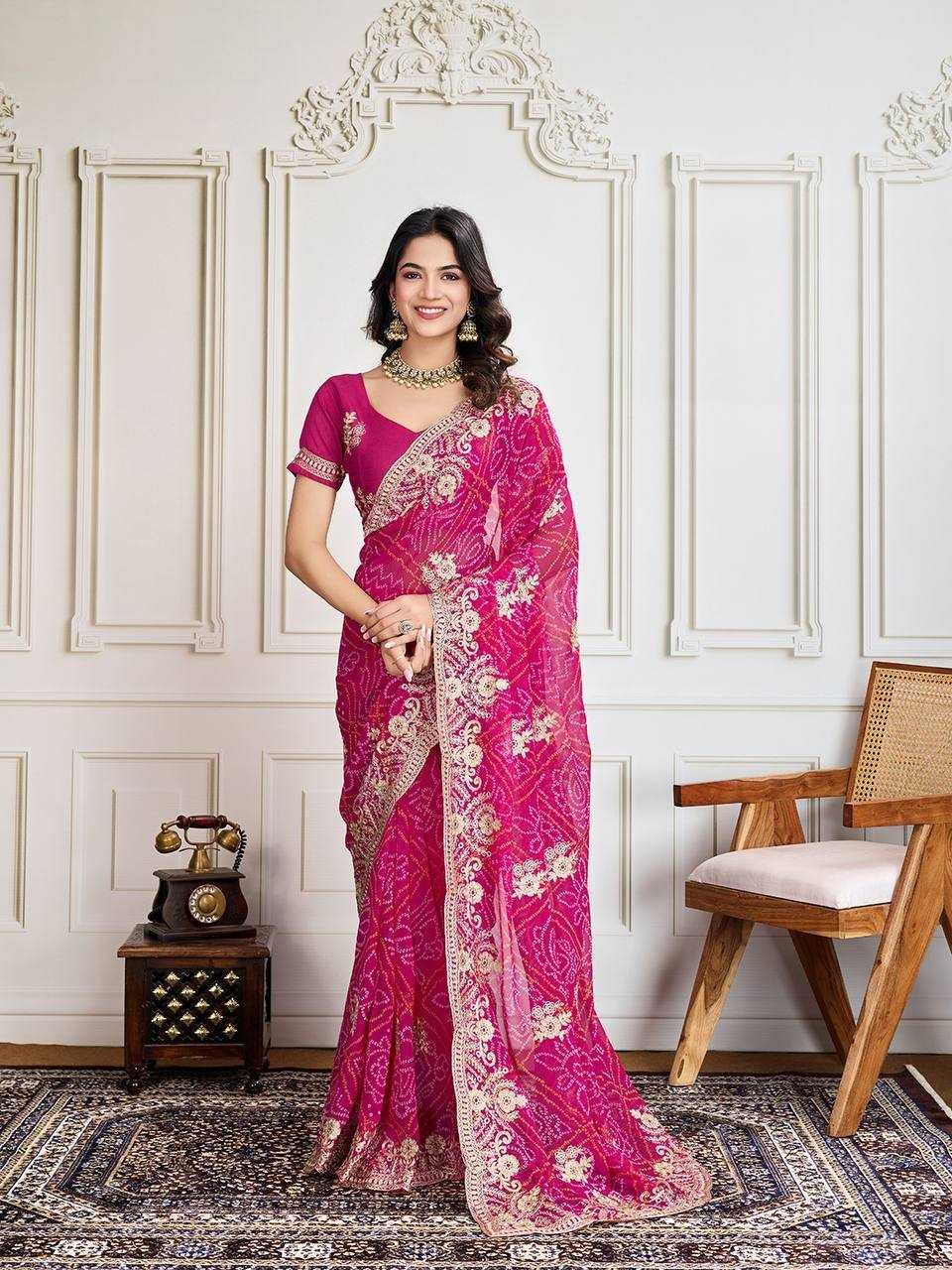 Ynf Georgette RIN188 Sawara Bandhej Sarees Sarees Wholesale Work Sarees Embroidered Sarees Bandhani Bandhej Sarees Manufacturer