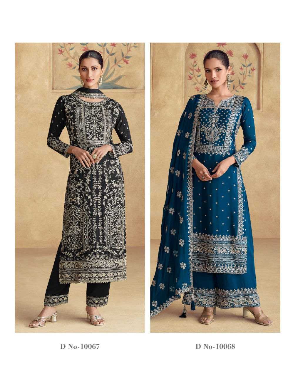 Ynf Heavy Chinnon Silk RIN131 10067 Suits & Dresses Wholesale Palazzo Suit Ladies Silk Suit Embroidered Dresses Manufacturer