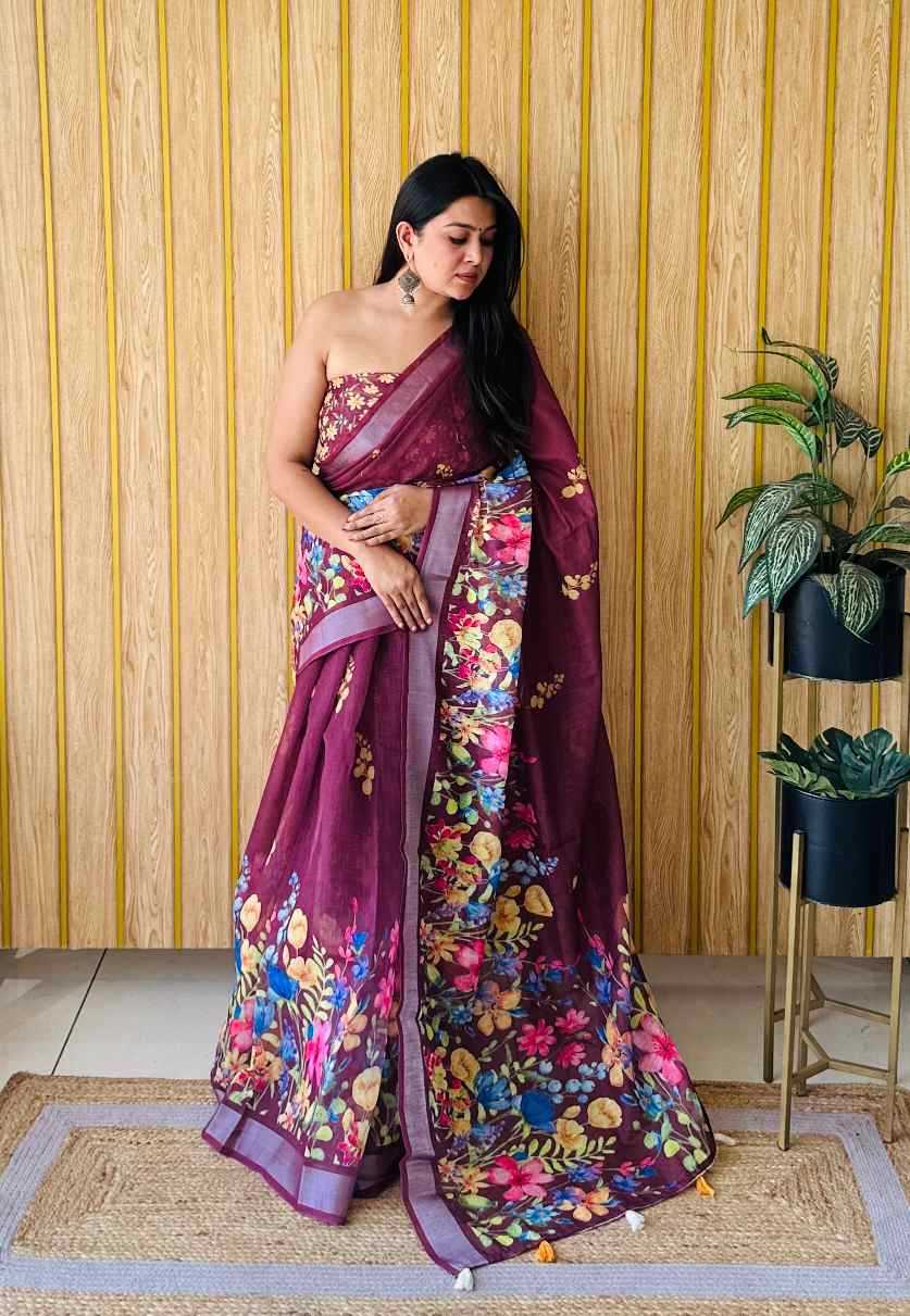 Ynf Linen RIN183 RITIKA Sarees Wholesale Printed Sarees Cotton Linen Sarees Manufacturer