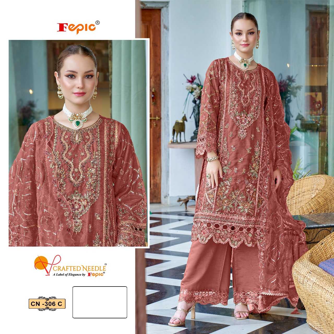 Ynf Organza KESH446 CRAFTED NEEDLE CN-306 Suits & Dresses Islamic Clothing Festive Collections Wholesale Pakistani Suits Afghani Suits Kashmiri Suits Manufacturer