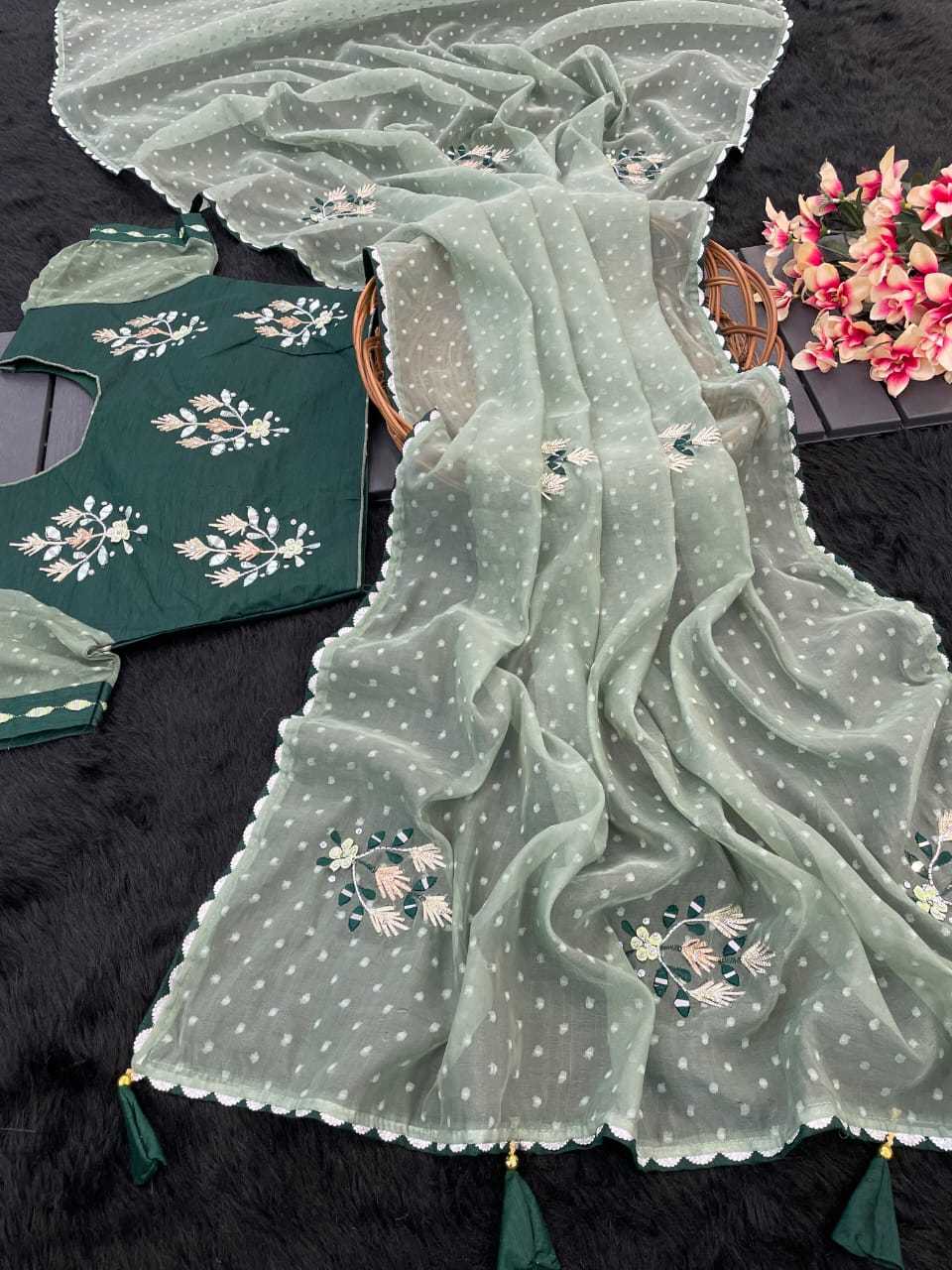 Ynf Organza RIN128 RJK40 Sarees Wholesale Butta Sarees Gota Work Saree Mirror Work Saree Manufacturer