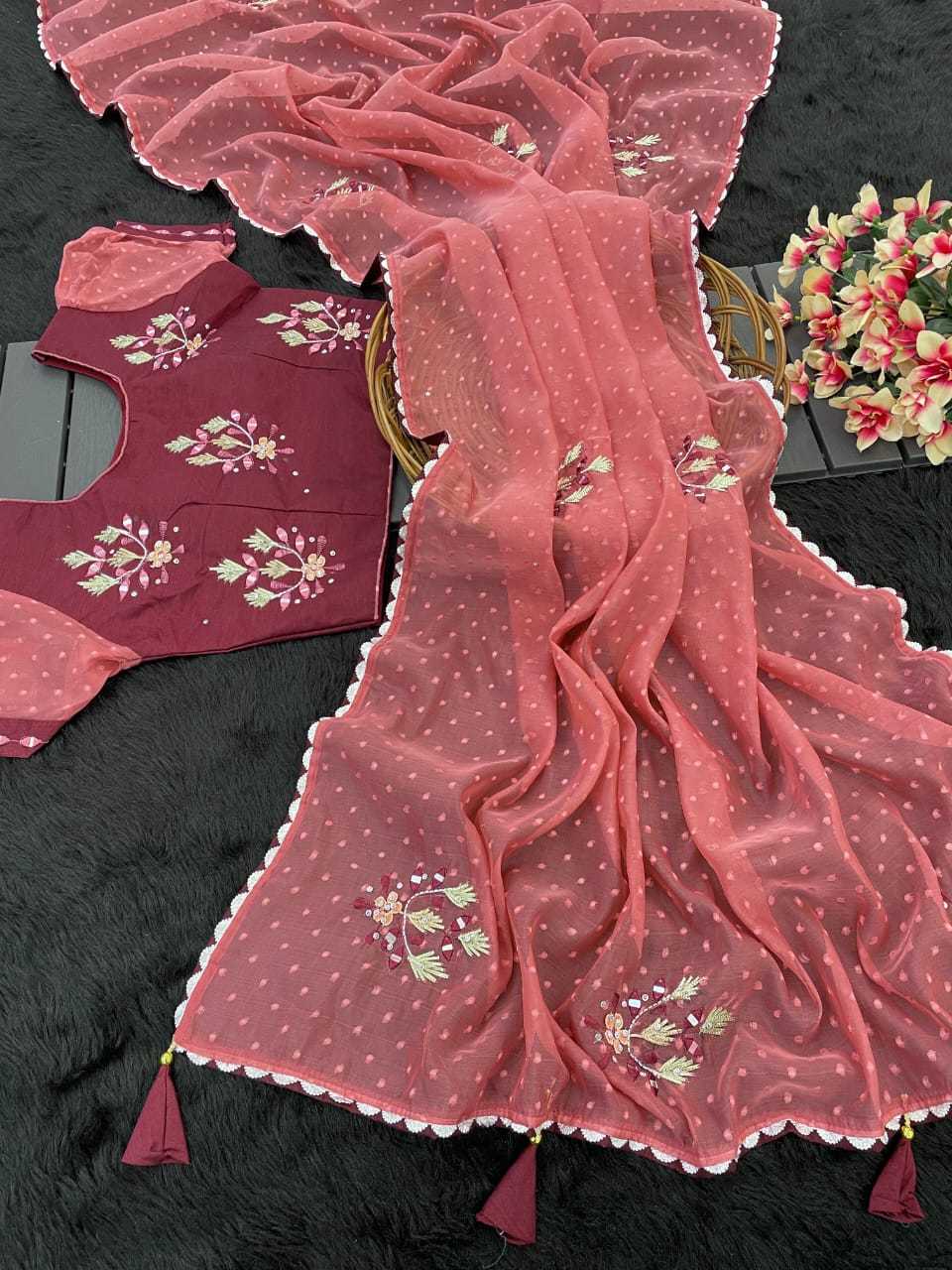 Ynf Organza RIN128 RJK77 Sarees Wholesale Organza Sarees Gota Work Saree Manufacturer