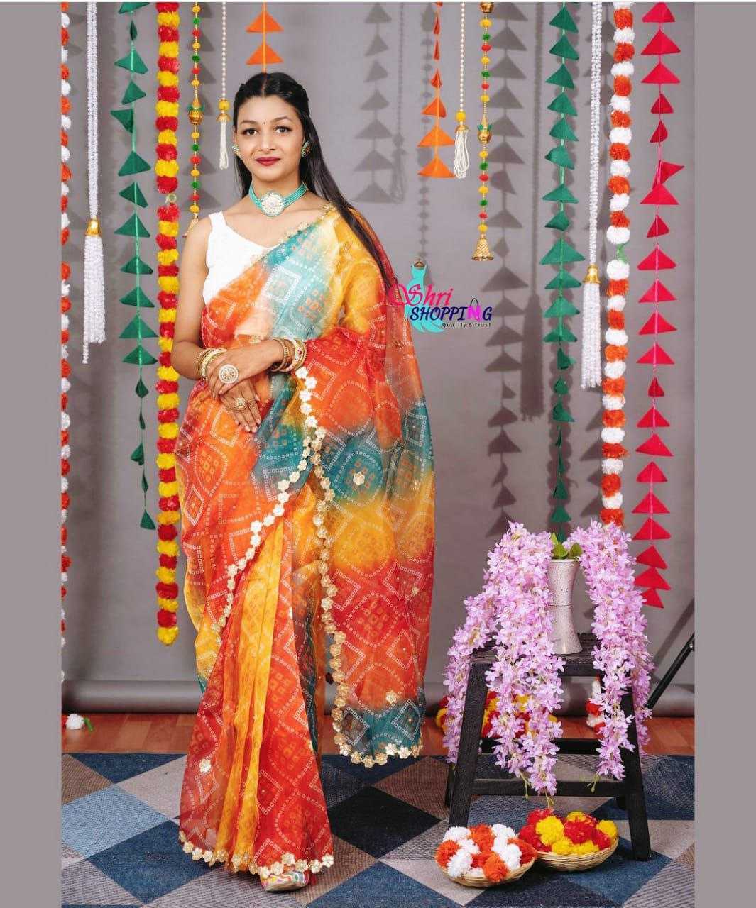 Ynf Organza RIN206 509 Sarees Wholesale Party Wear Sarees Butta Sarees Bandhani Bandhej Sarees Manufacturer