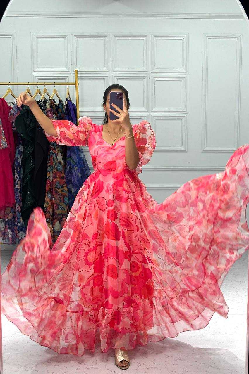 Ynf Organza RIN215 1011 Gowns Wholesale Printed Gowns Anarkali Gown Party Gowns Manufacturer