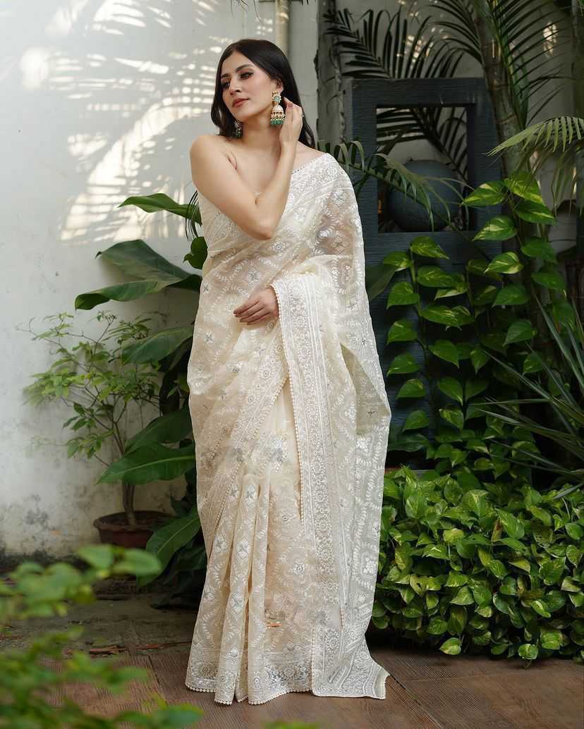 Ynf Organza Silk RIN164 RRS124 Sarees Wholesale Organza Sarees White Sarees Heavy Sarees Manufacturer