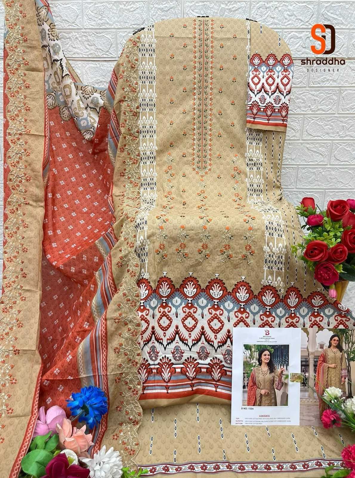 Ynf Pure Cotton KESH444 SHARADDHA DESIGNER-BIN SAEED VOL-13 Suits & Dresses Islamic Clothing Festive Collections Wholesale Pakistani Suits Embroidery Suits Cotton Suits Manufacturer