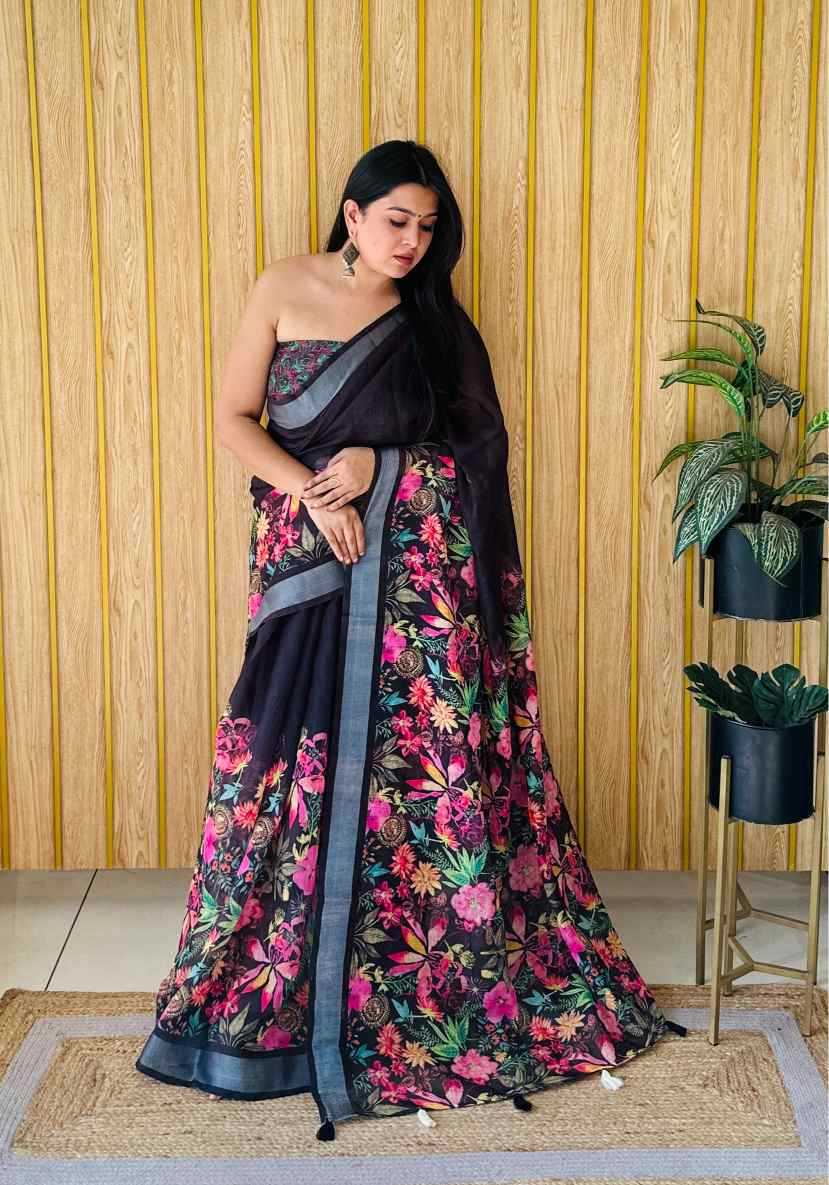 Ynf Pure Linen RIN183 MAYURI Sarees Wholesale Printed Sarees Cotton Linen Sarees Manufacturer