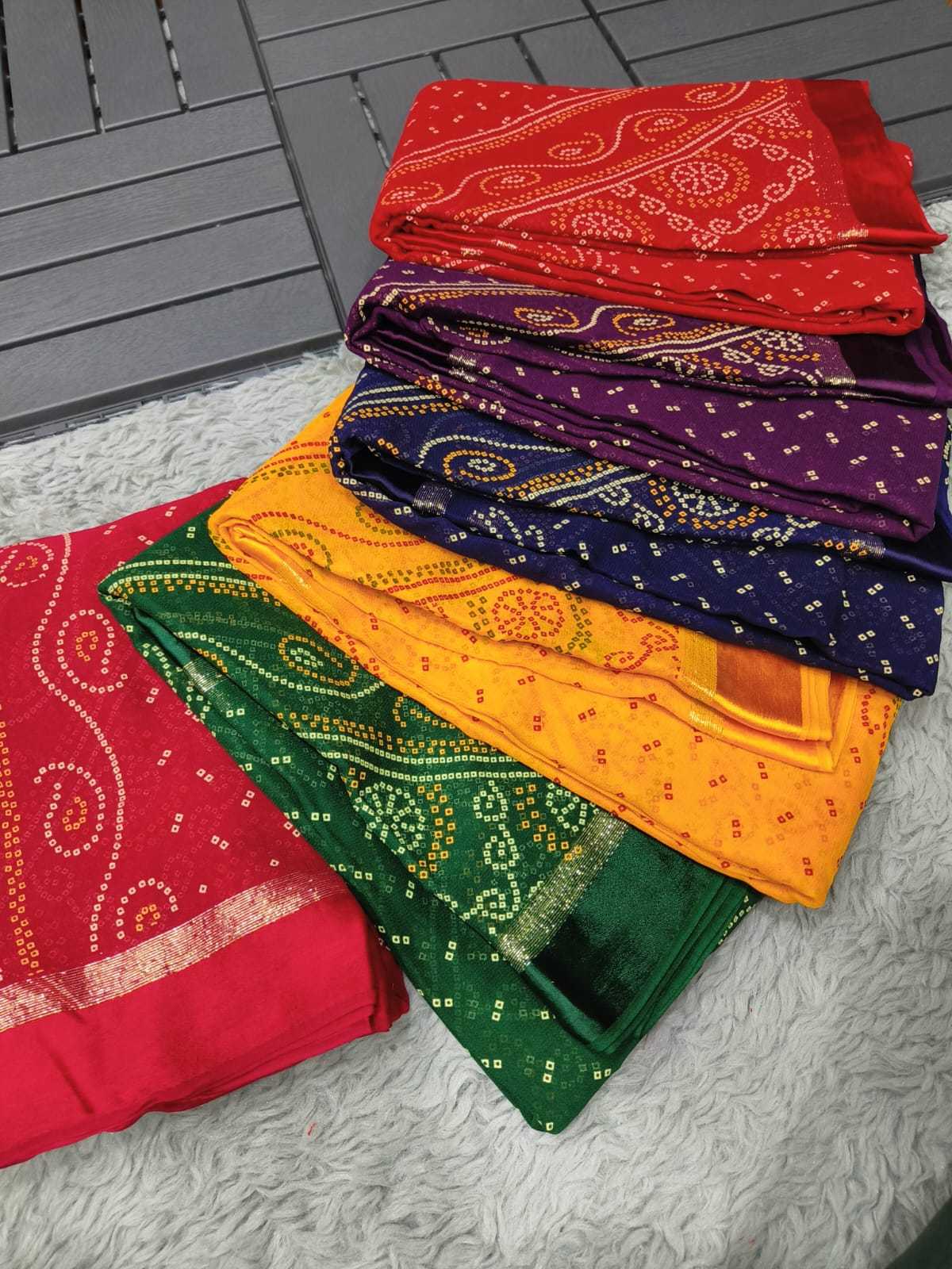 Ynf Pure Viscos RIN128 RJK27 Sarees Wholesale Party Wear Sarees Georgette Sarees Bandhani Sarees Manufacturer