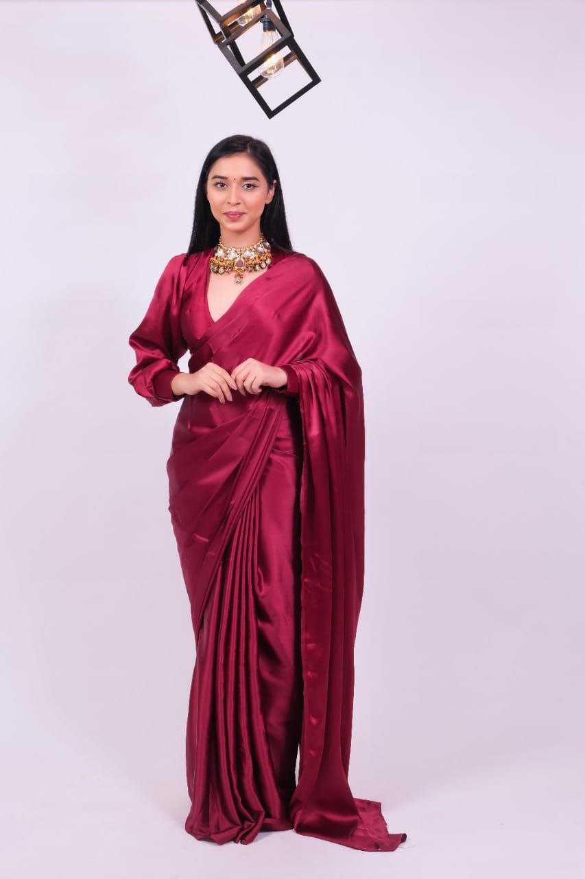 Ynf Satin Silk RIN214 Red Wine Sarees Wholesale Ready To Wear Sarees Silk Sarees Satin Sarees Manufacturer