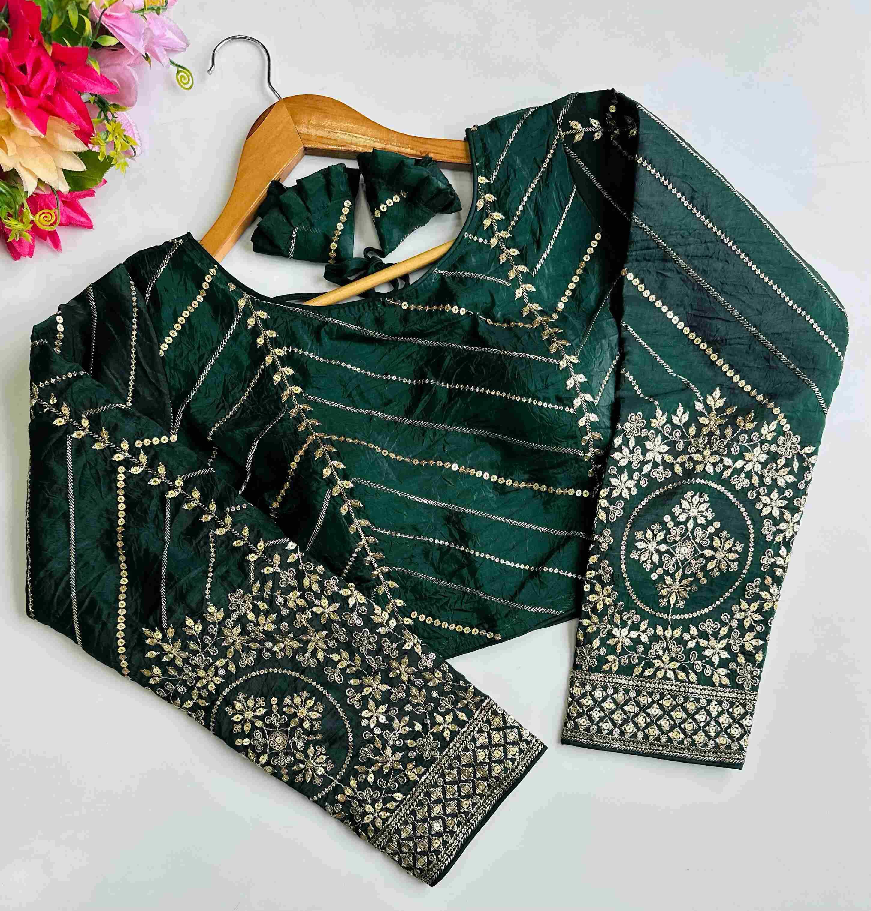 Ynf Silk KESH388 BES-13 Readymade Blouses Wholesale Sequence Embroidery Blouse Embroidered Blouses Silk Blouse Manufacturer