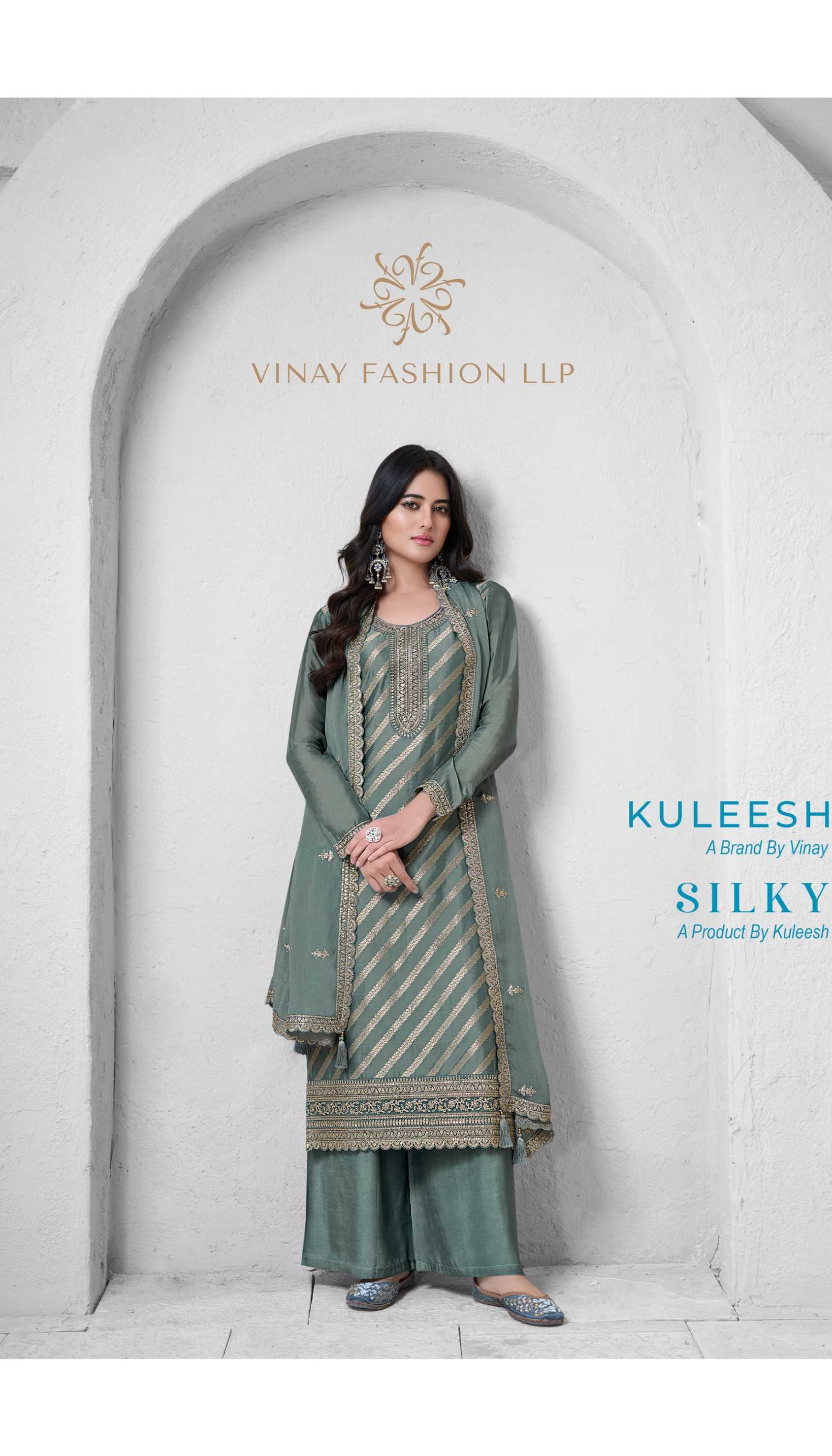 Ynf Silk RIN186 VINAY KULEESH - SILKY Suits & Dresses Wedding Collections Festive Collections Wholesale Embroidery Suits Party wear suits Silk Suits Manufacturer