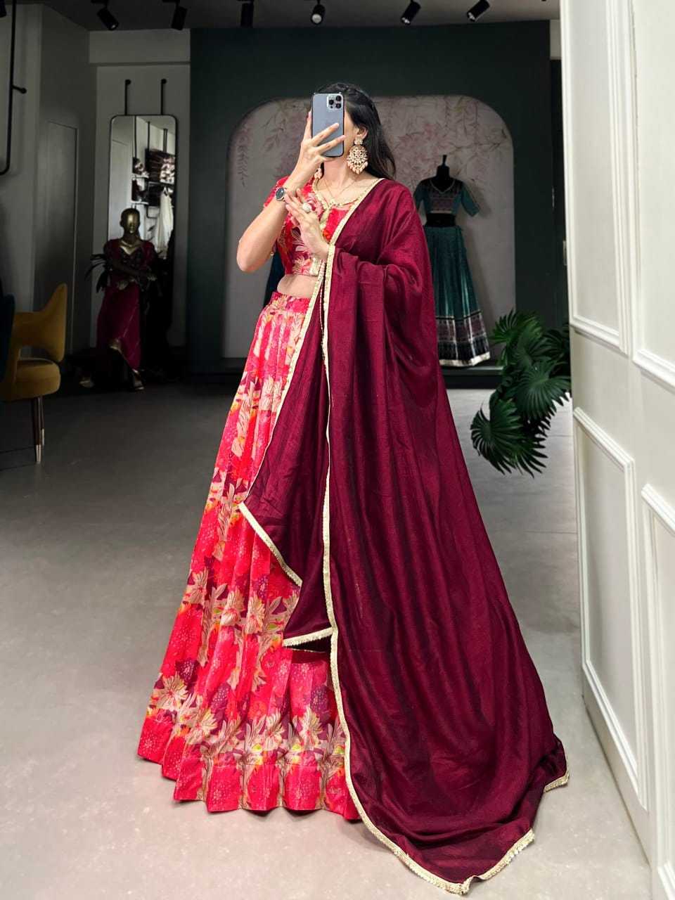 Ynf Tussar Silk KESH416 LNB-LNB1032RED Lehengas Wedding Collections Festive Collections Wholesale Designer Lehenga Silk Lehenga Printed Lehenga Manufacturer