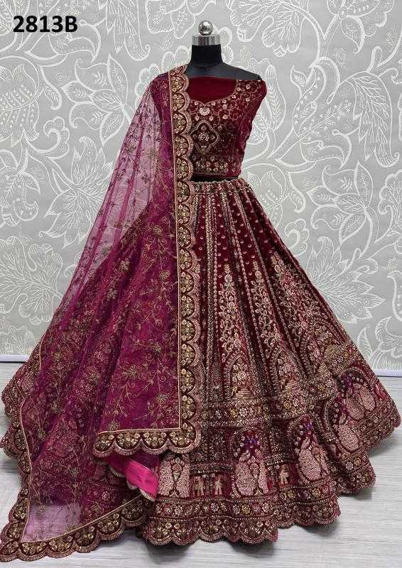 Ynf Velvet KESH416 ANJANI-2813A Lehengas Wedding Collections Festive Collections Wholesale Embroidered Lehenga Velvet Lehenga Sequins Lehenga Manufacturer