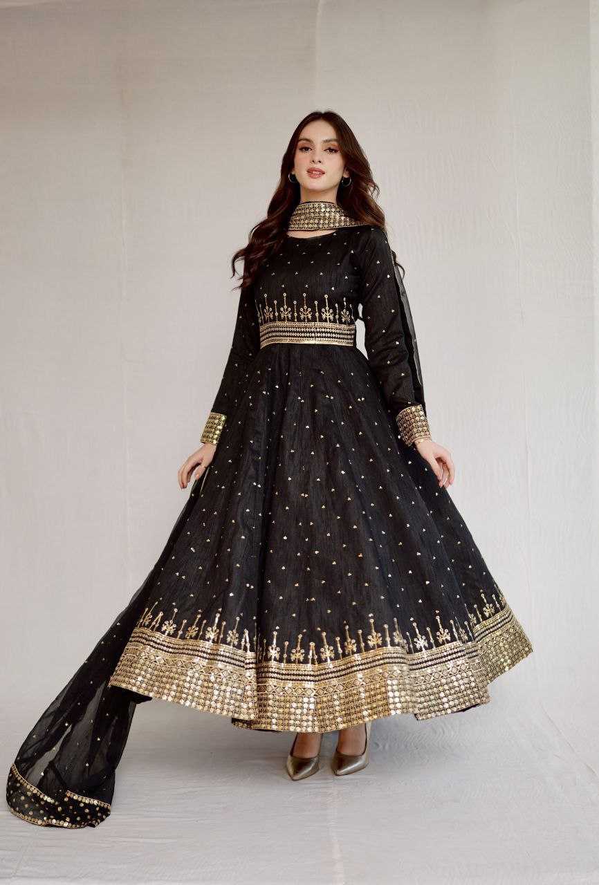 Ynf Vichitra Silk RIN214 077 Gowns Wholesale Anarkali Gown Silk Gowns Sequin Gowns Manufacturer